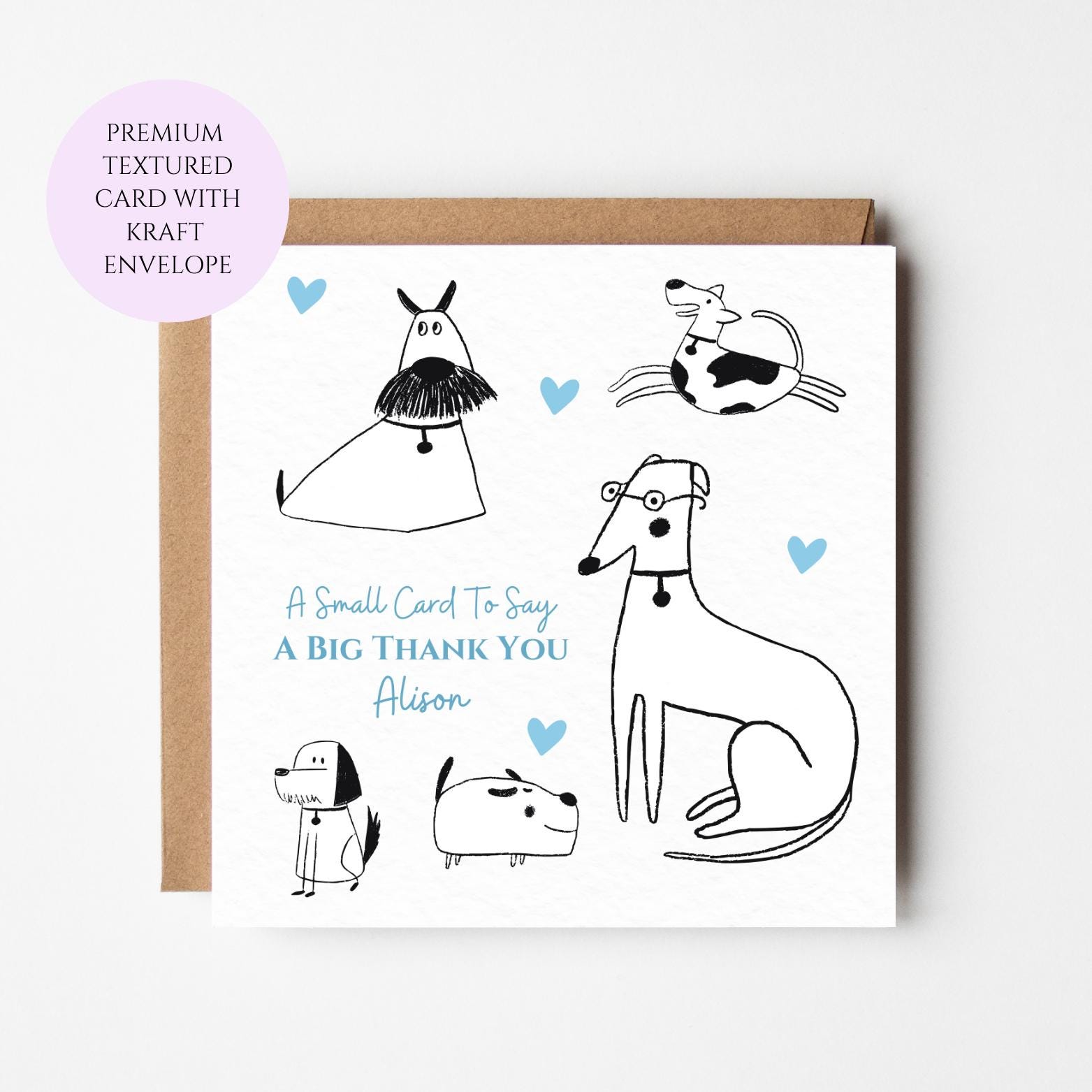 Personalised Whimsical Dog Thank You Card, Animal Appreciation Greeting Card