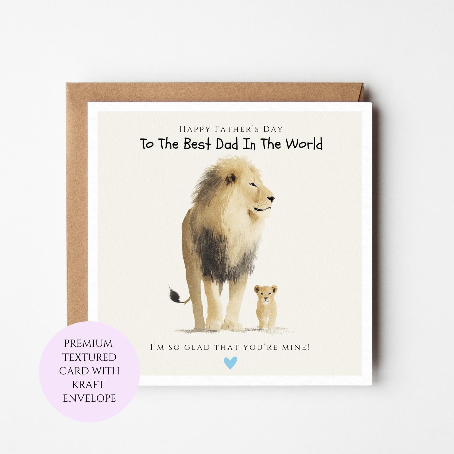Lion Dad and Cub Father's Day Card, Textured Cardstock, Kraft Envelope