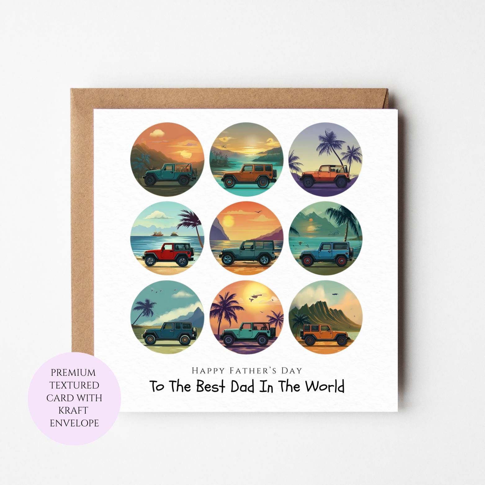 Adventure Jeep Fathers Day Card, Travel Dad, Textured Cardstock, Kraft Envelope