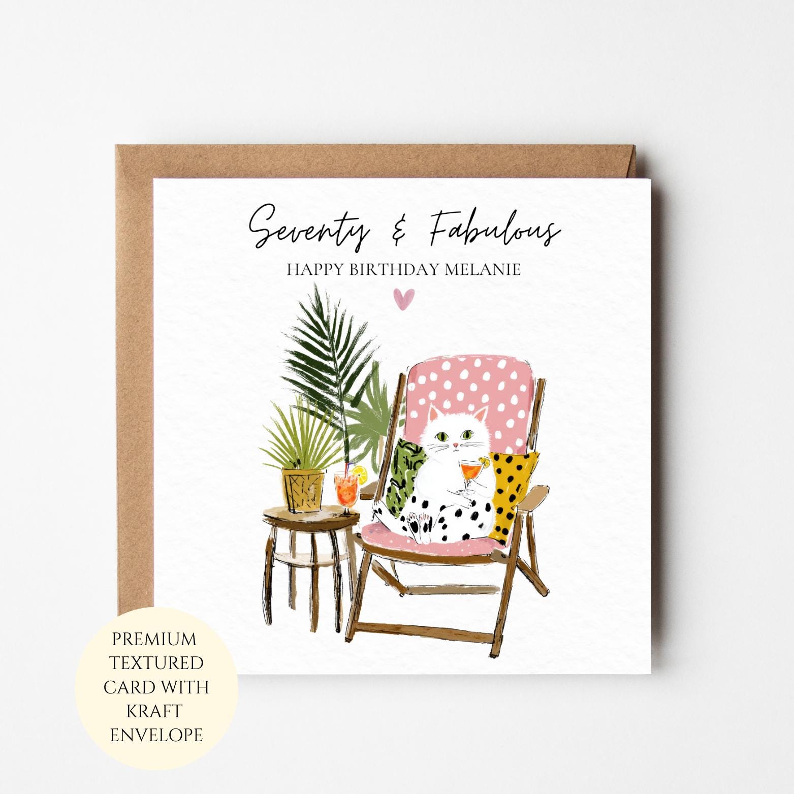 Personalised 70th Birthday Card, Cat Lover, Seventy And For Her