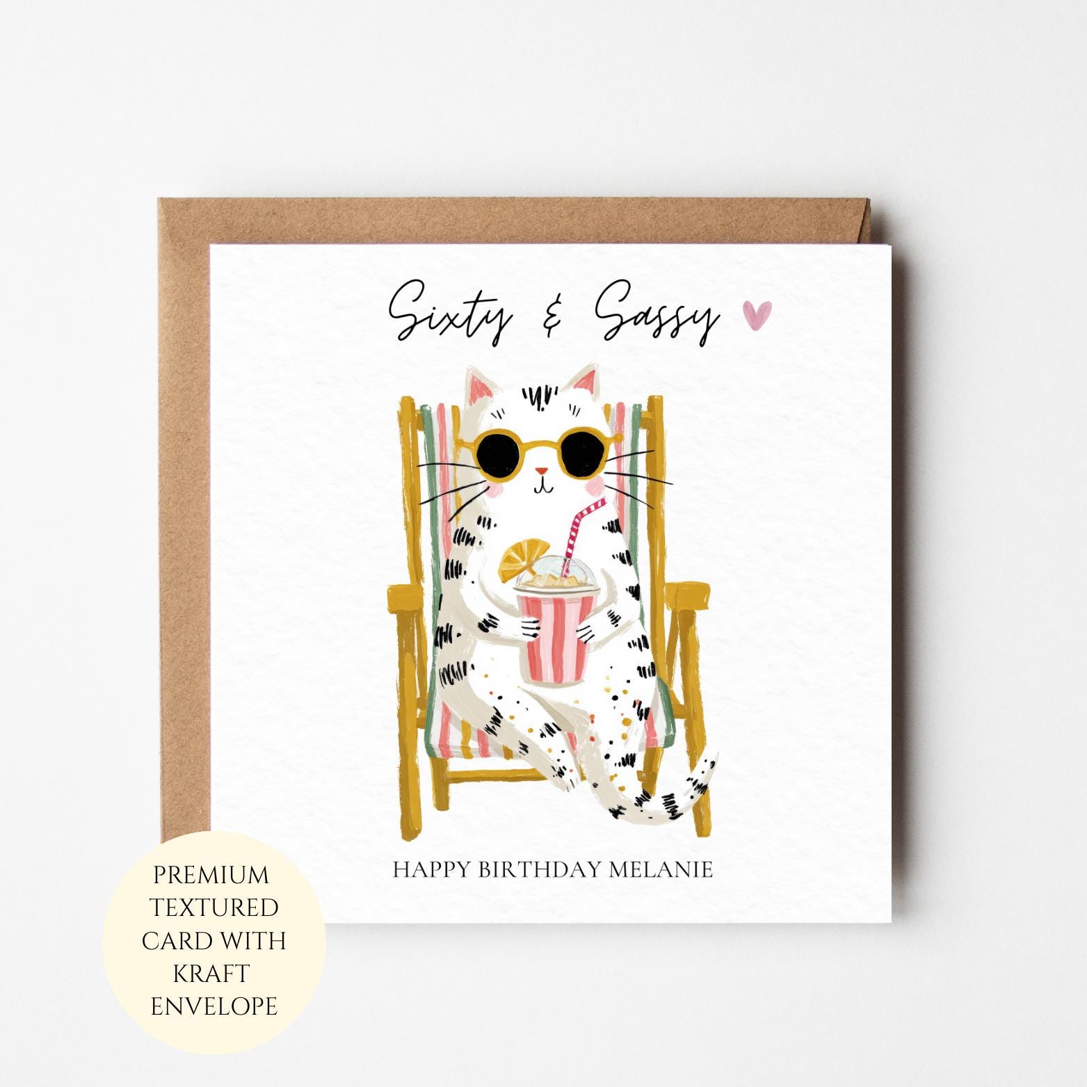 Sixty and Sassy Cat Birthday Card for Her, Milestone Celebration