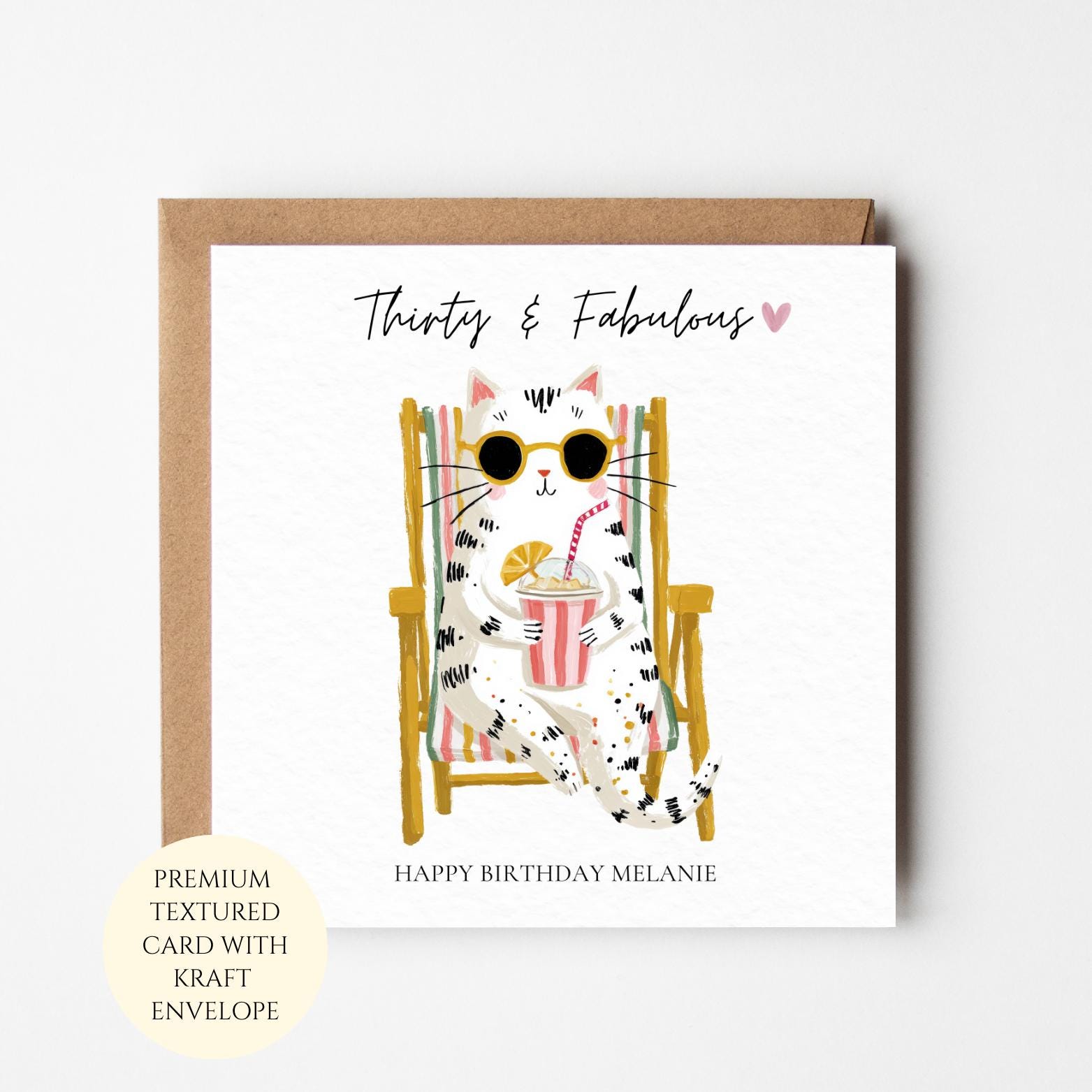 30th Birthday Card, Cat Lover, Thirty, Whimsical Feline Design