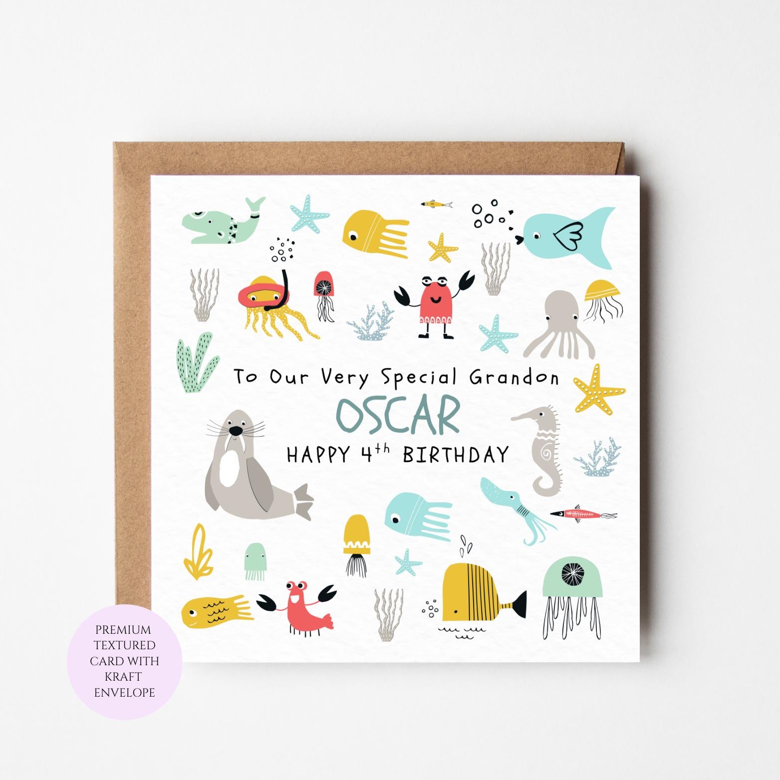 Personalized Sea Life Birthday Card: Ocean Animals (For Son)