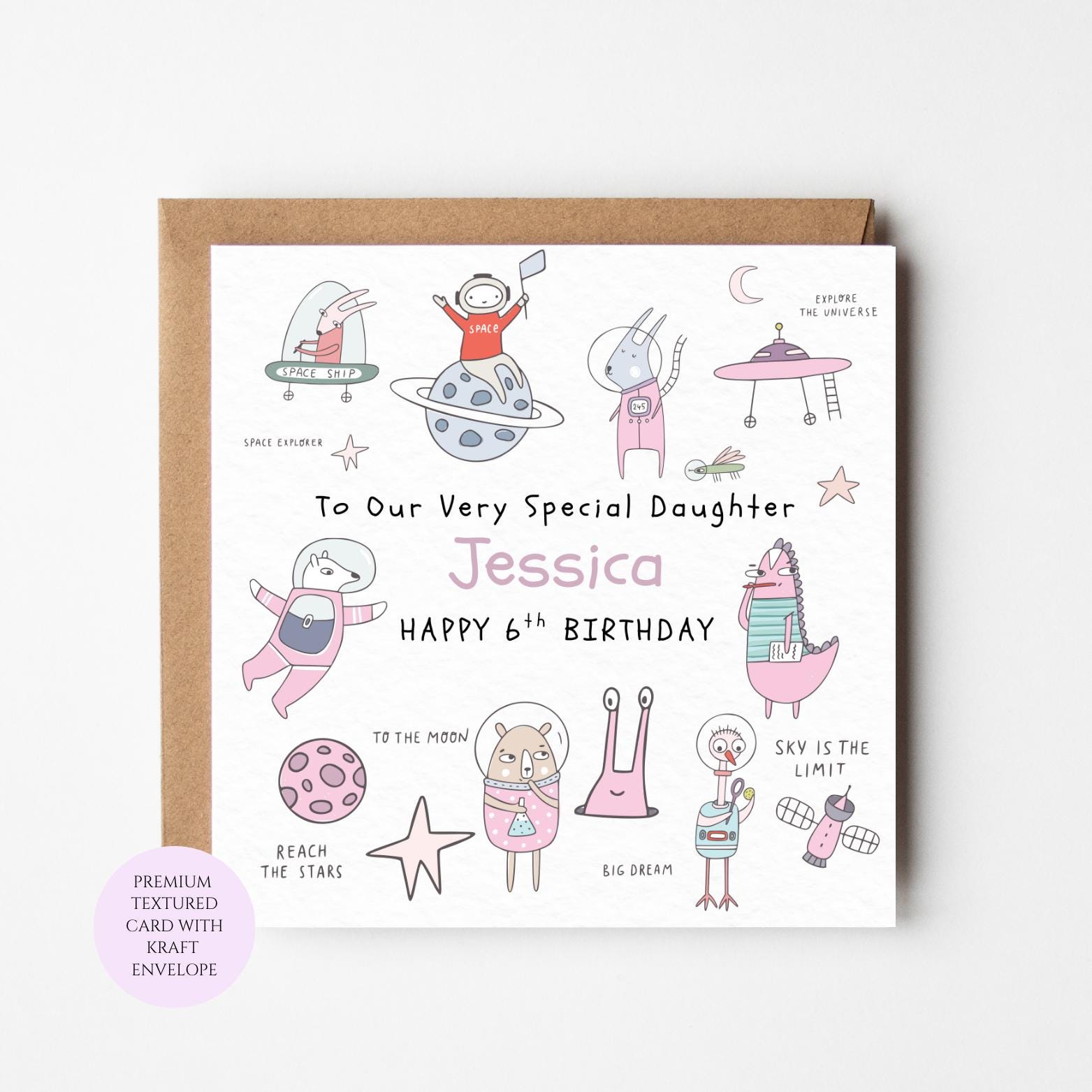 Space Birthday Card, Rocket and Galaxy for Daughter (Personalised)