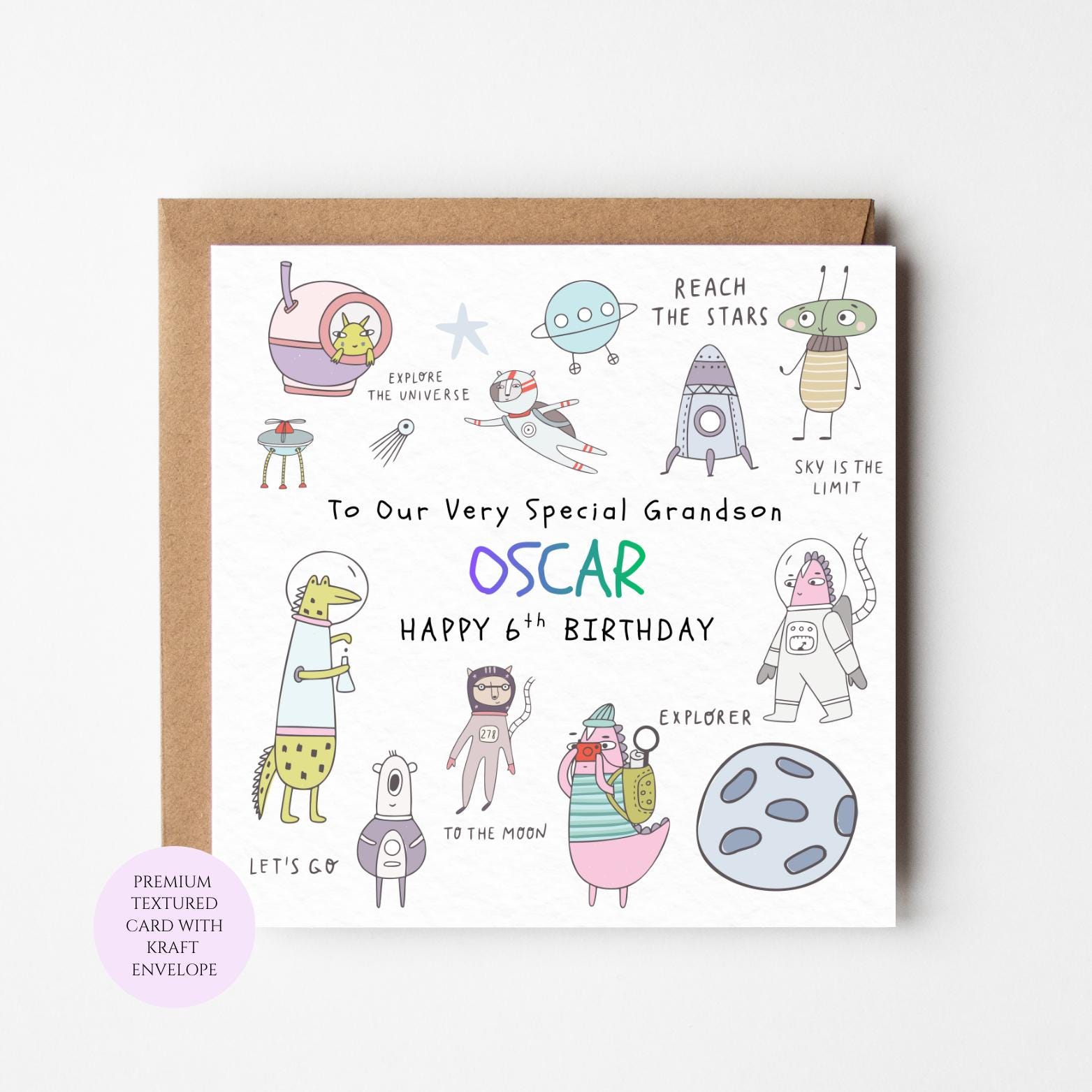 Grandson Birthday Card: Space Adventure - Rockets and Planets Design