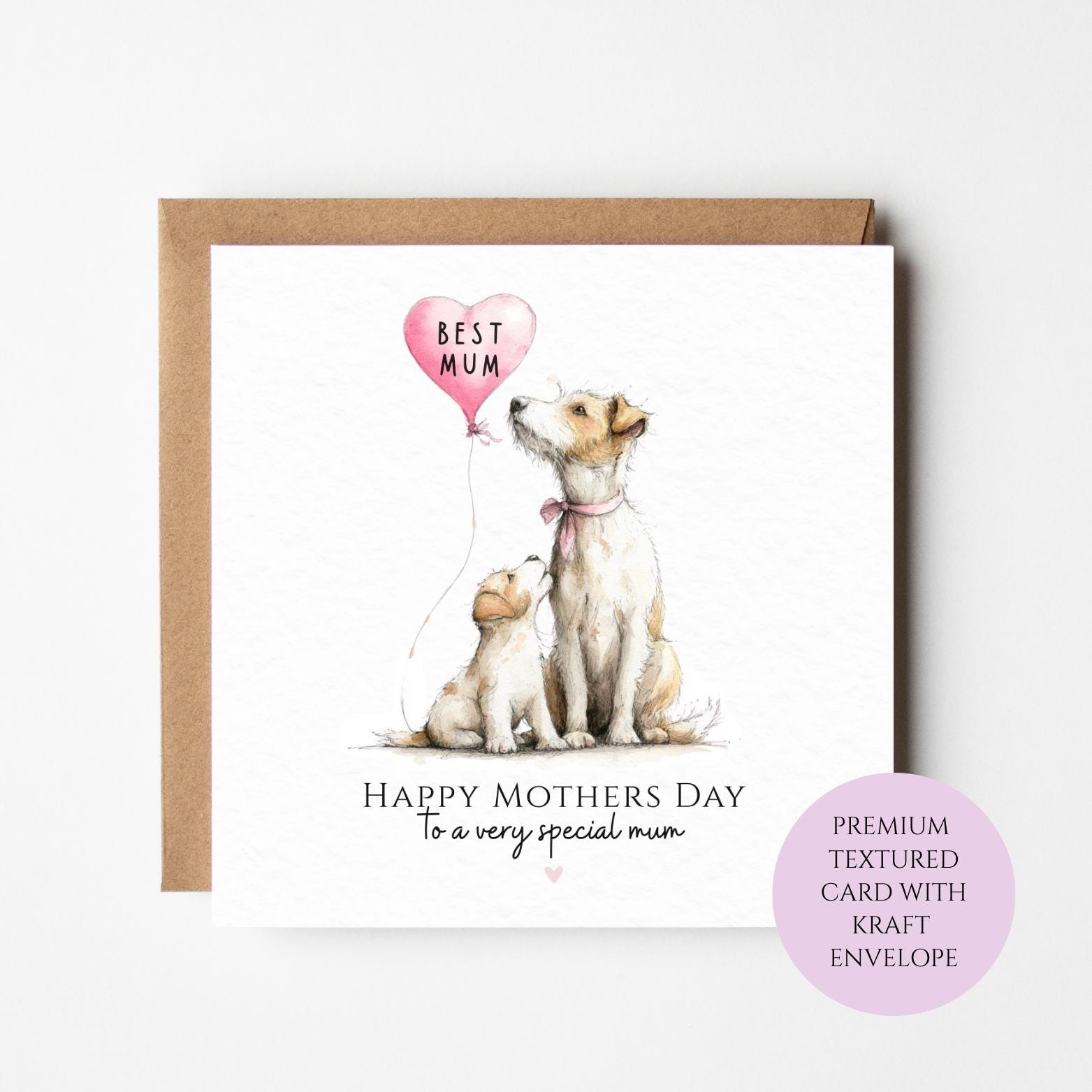 Dog Lover Mum Birthday Card - Puppy and Balloon Design