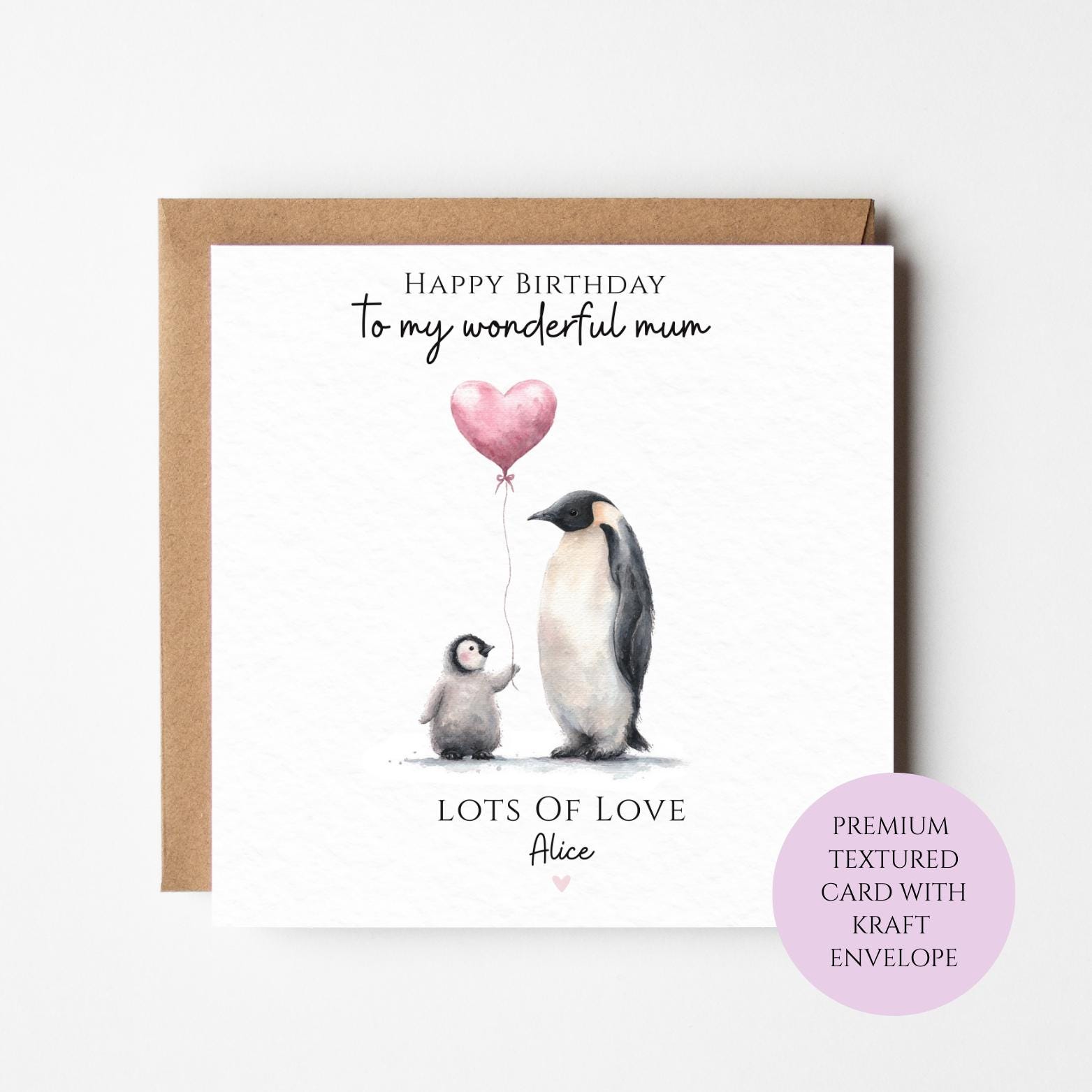 Mum Birthday Card: Adorable Penguin and Baby - Animal Design