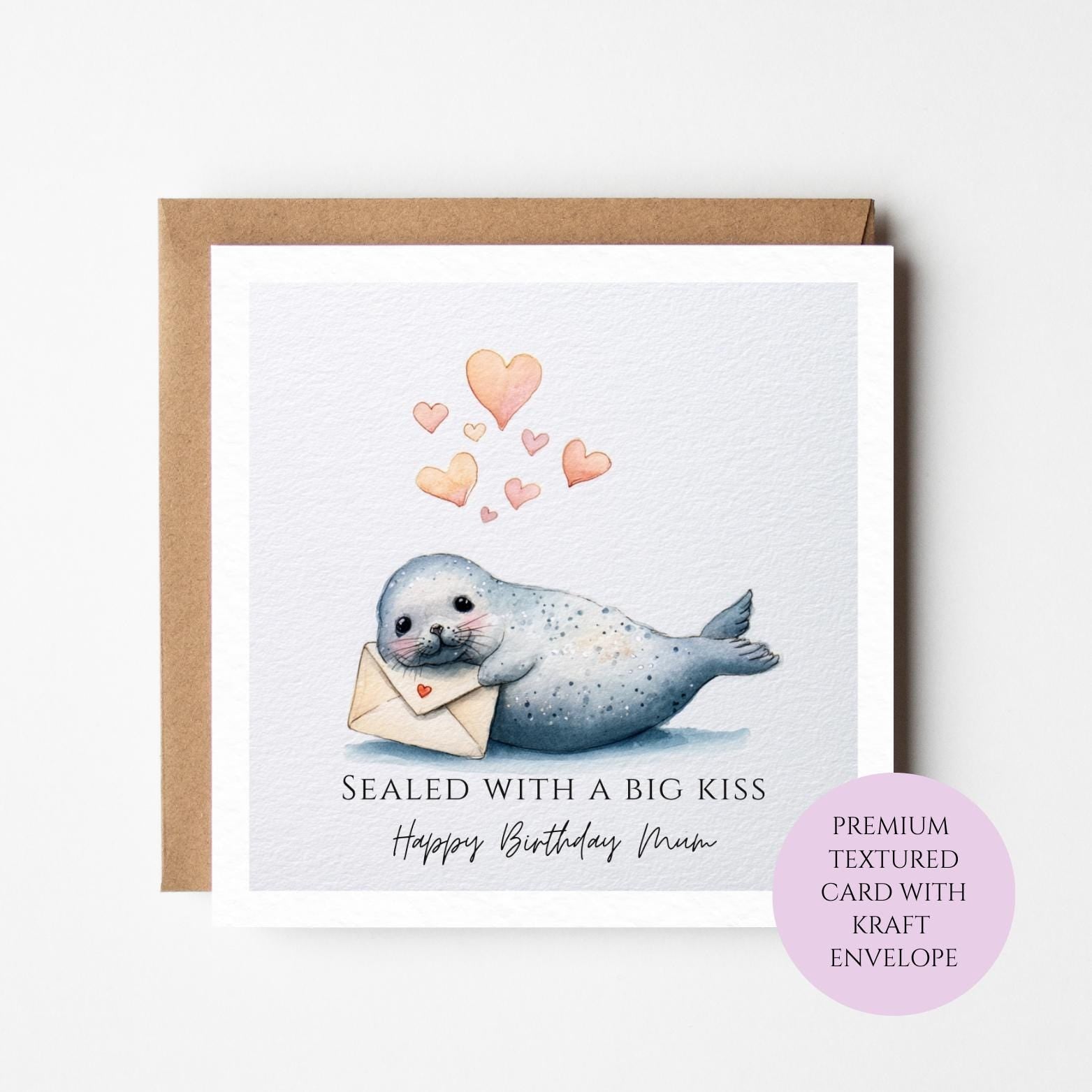 Mum Birthday Card: Playful Seal Holding Letter - Whimsical Animal Design