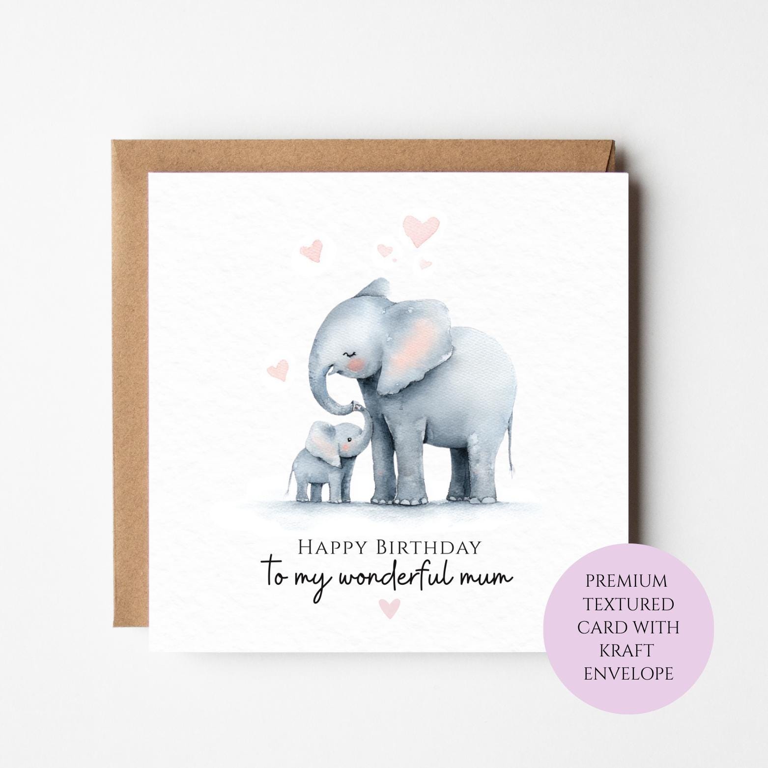 Watercolor Elephant Baby Birthday Card for Mum: Textured Cardstock, Animal Design