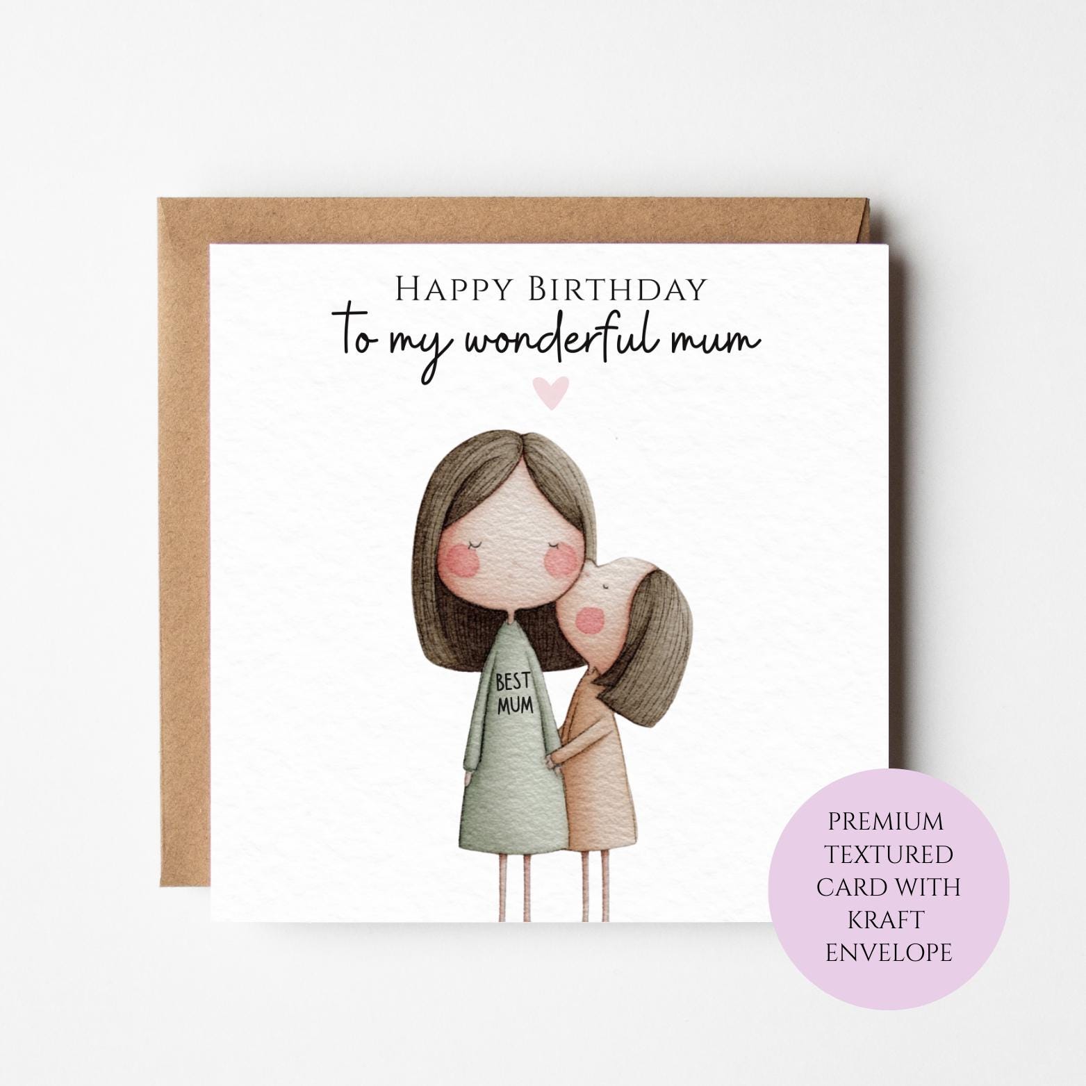 Mum and Daughter Birthday Card - Charming Illustration, Blank Inside