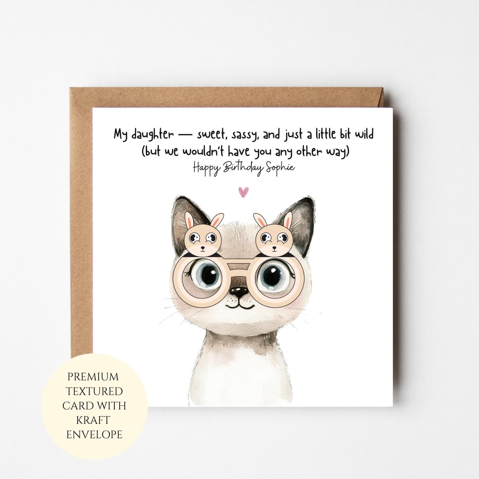 Sassy Cat Birthday Card for Daughter, Humorous Greeting Card, Playful Kitten Design