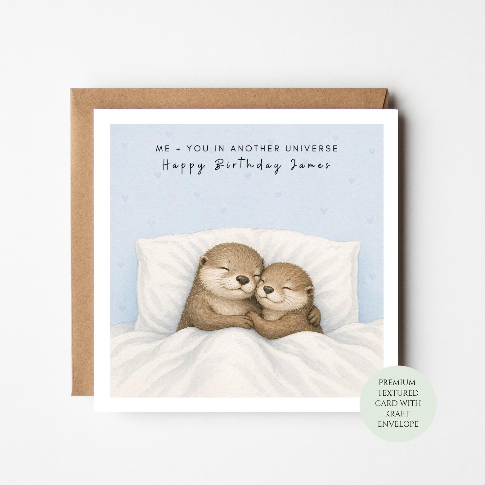 Otter Birthday Card: Cozy Couple Illustration, Textured Paper (Kraft Envelope)