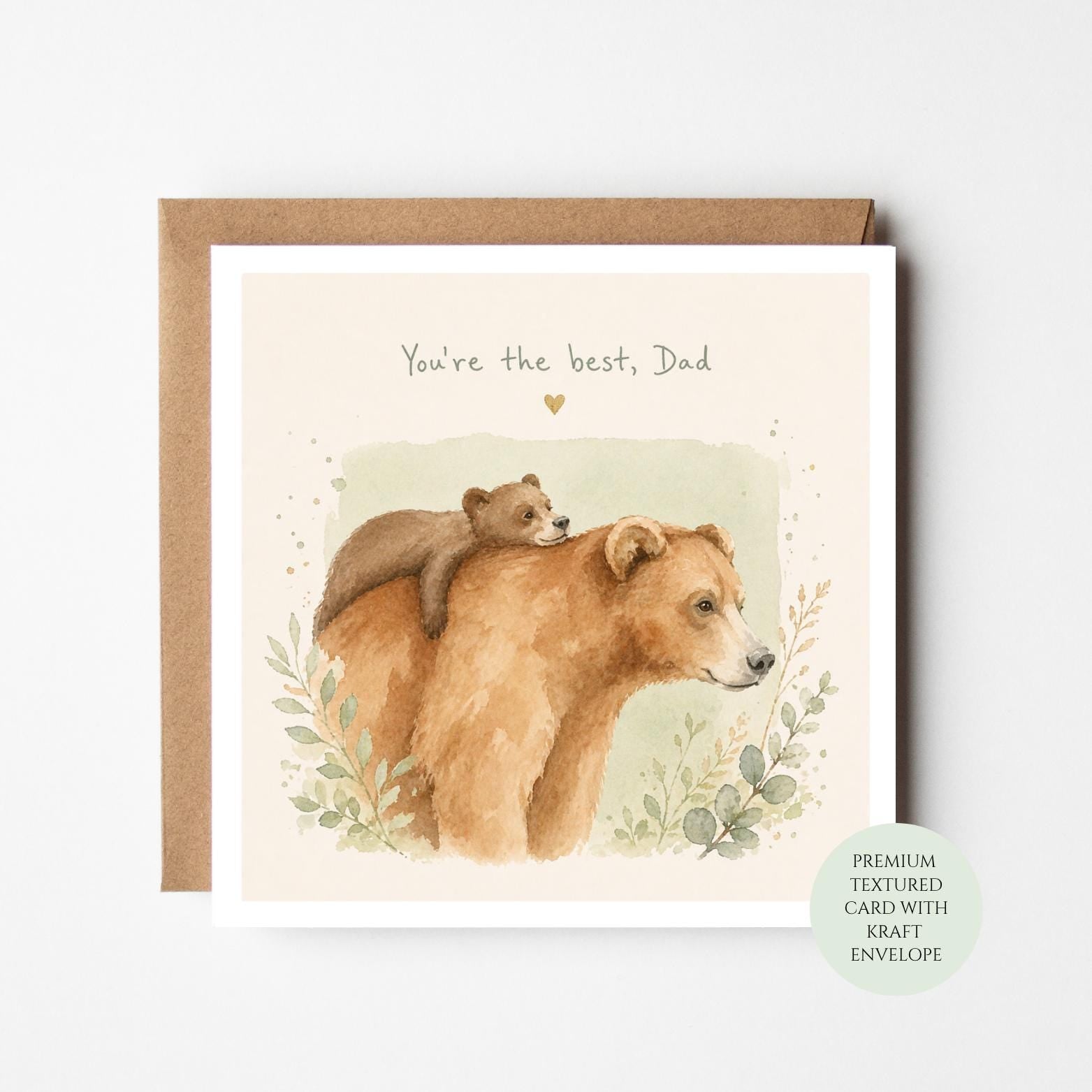 Bear Dad Birthday Card - Watercolor Art on Thick Textured Paper