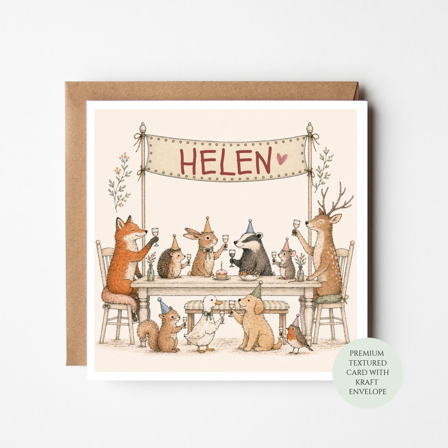 Personalised Party Animal Birthday Card, Woodland Friends (Textured Cardstock)