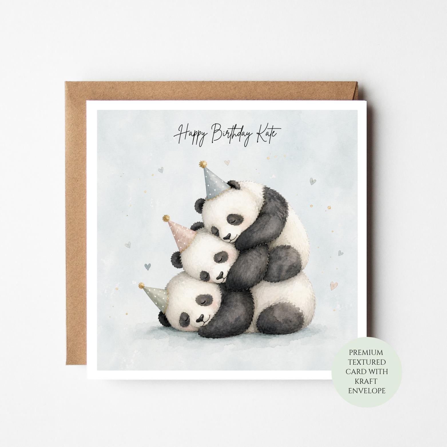 Panda Birthday Card – Textured Card with Kraft Envelope