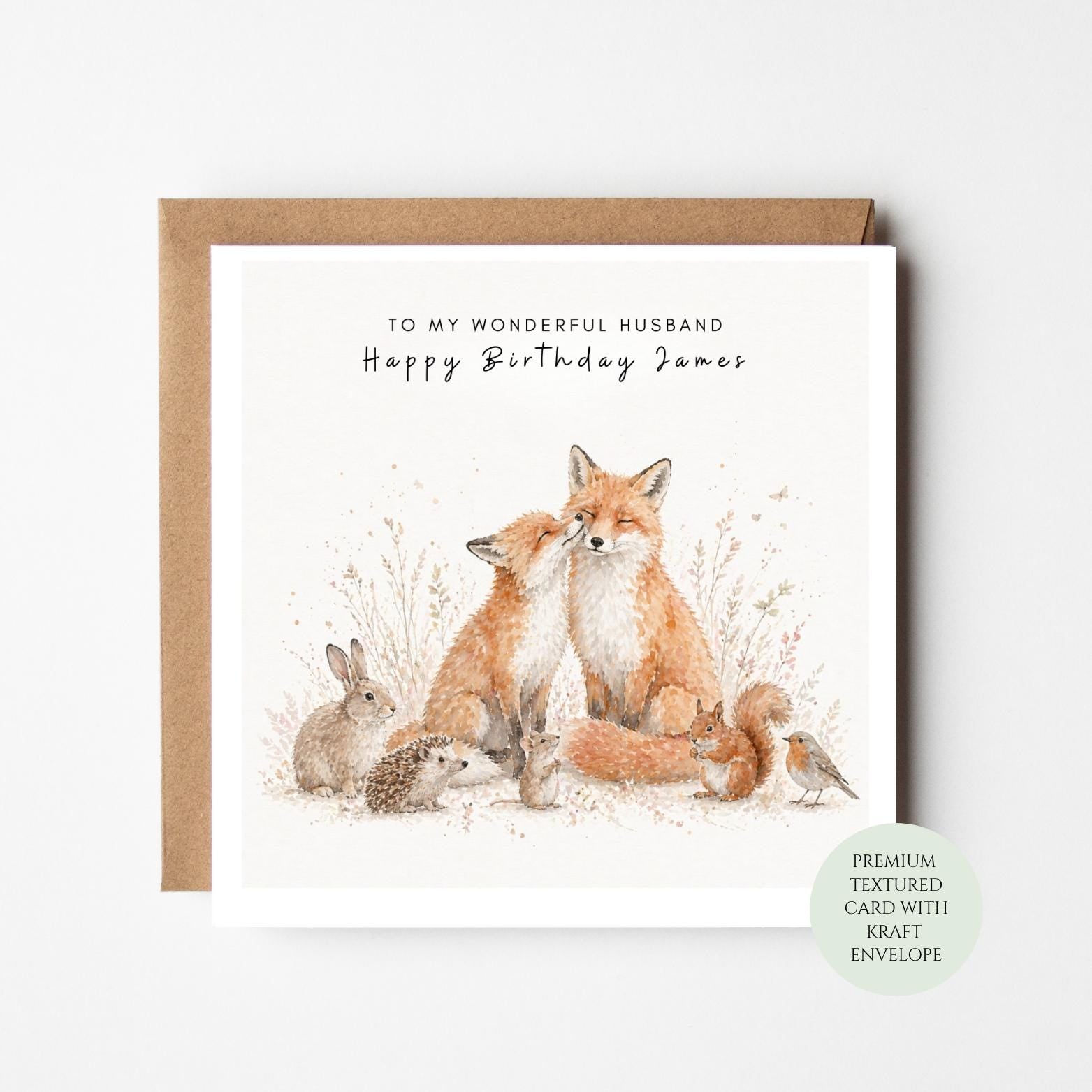 Fox Birthday Card for Husband: Playful Animal Design, Textured
