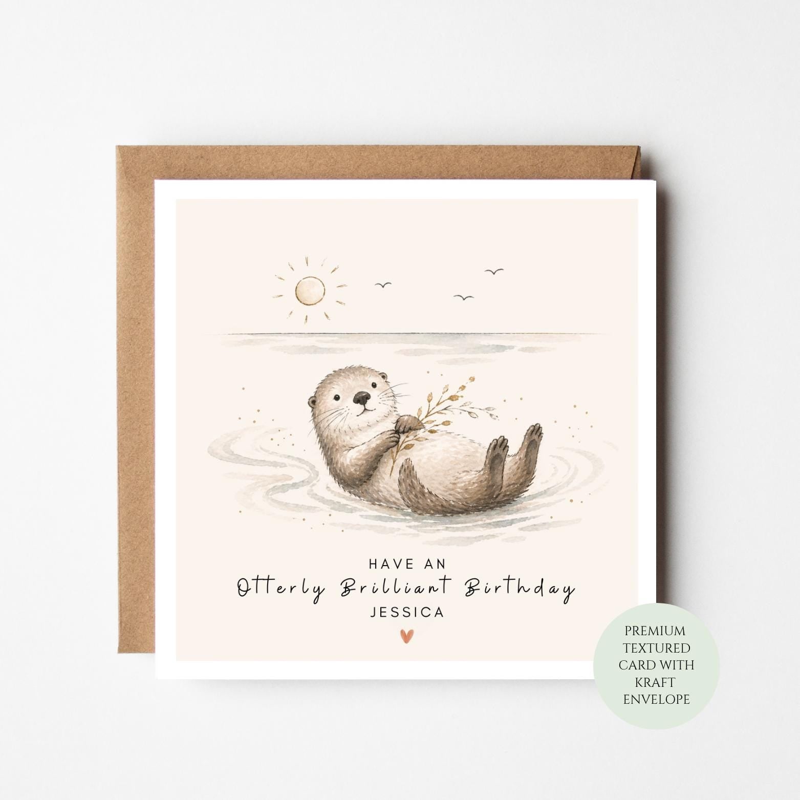 Otter Birthday Card: Playful Wildlife Art (Textured with Envelope)