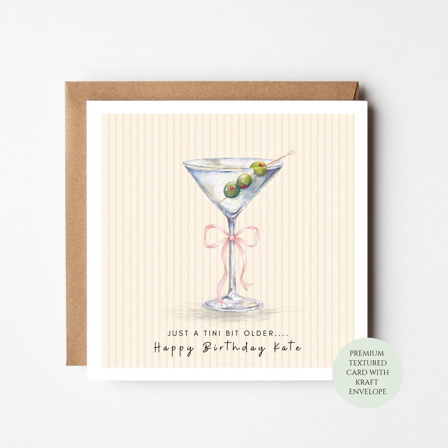 Funny Martini Birthday Card: 'Just a Tini Bit Older' Design