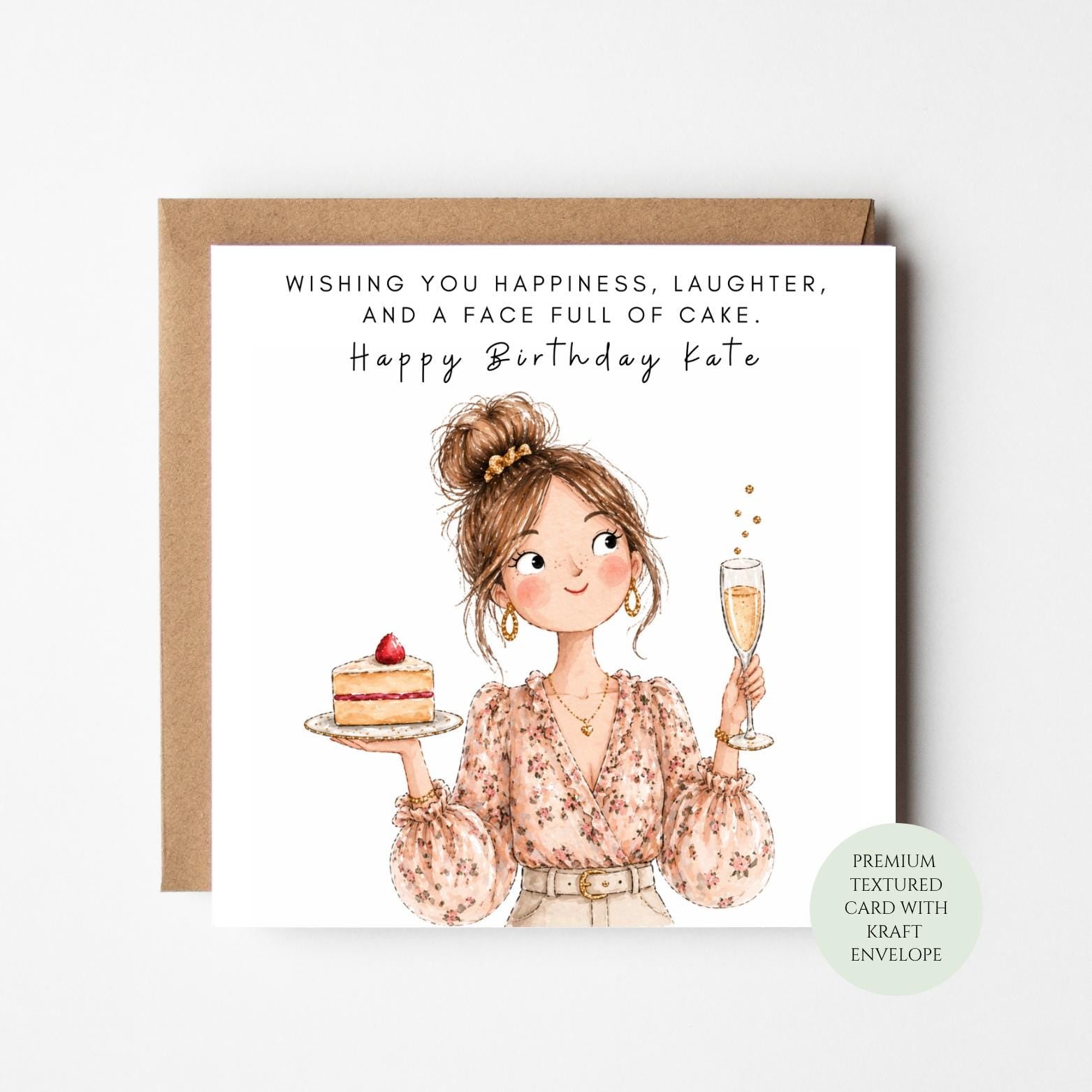 Funny Birthday Card, Cake Face Design (For Her, Textured Paper)