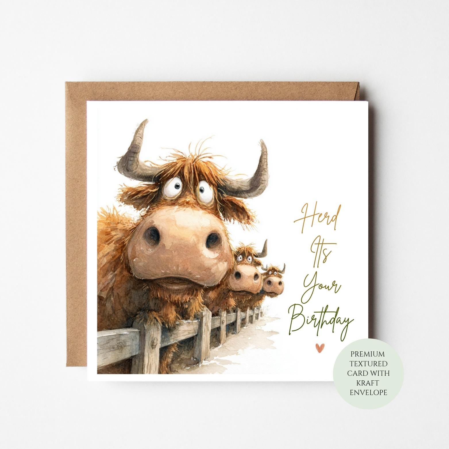 Birthday Card: Funny Highland Cow Design - Textured Farm Animal