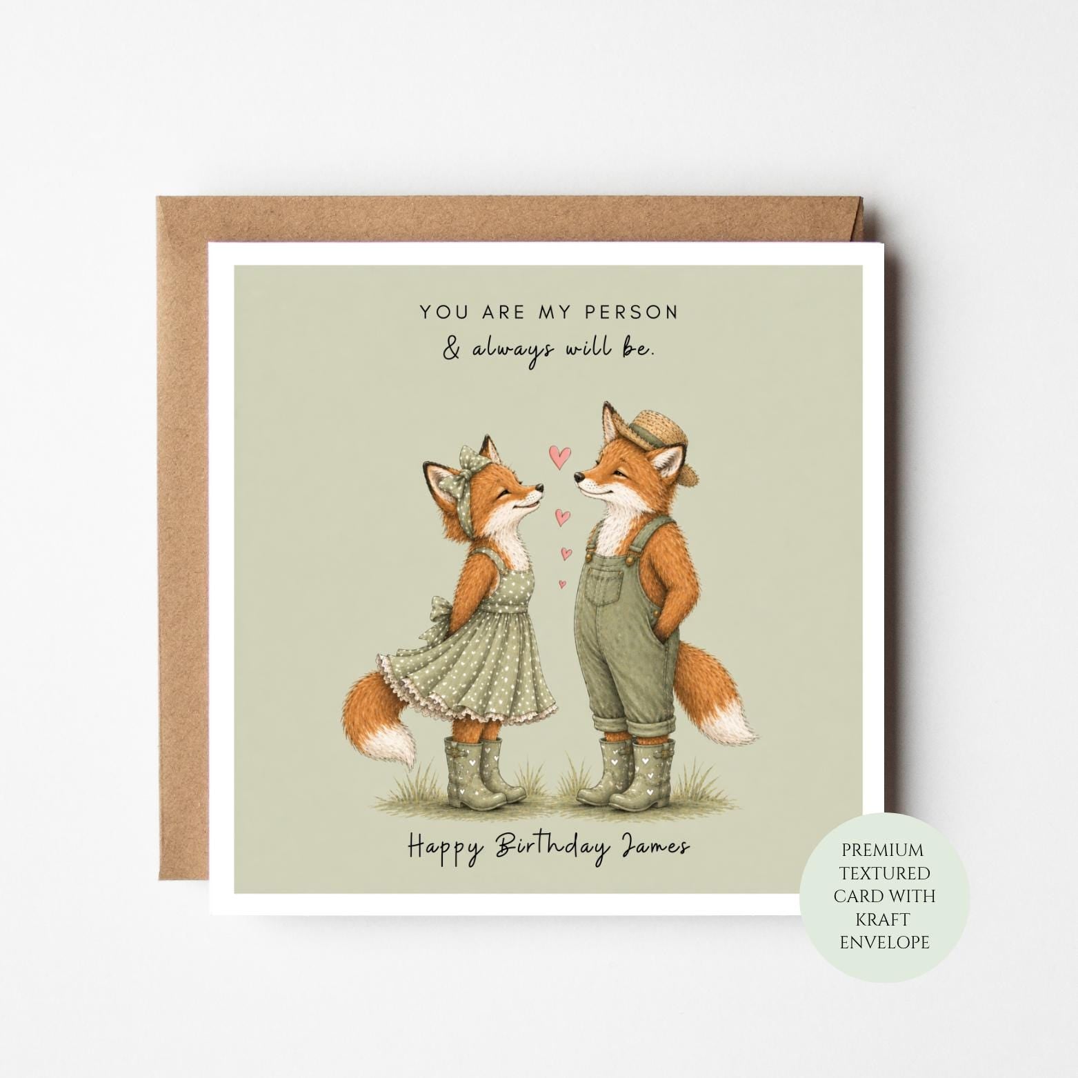 Fox Birthday Card: Adorable Woodland Illustration - Textured Cardstock