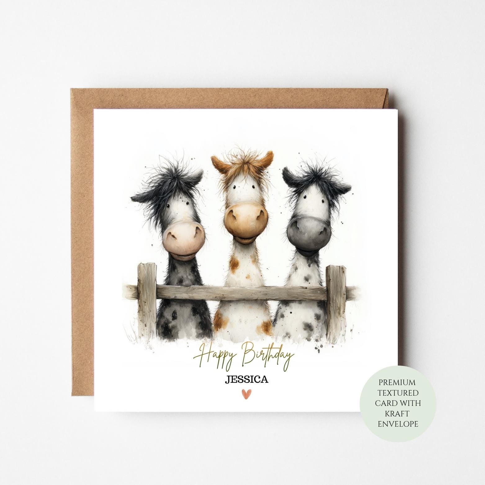 Horse Birthday Card, Textured Card Stock, Kraft Envelope