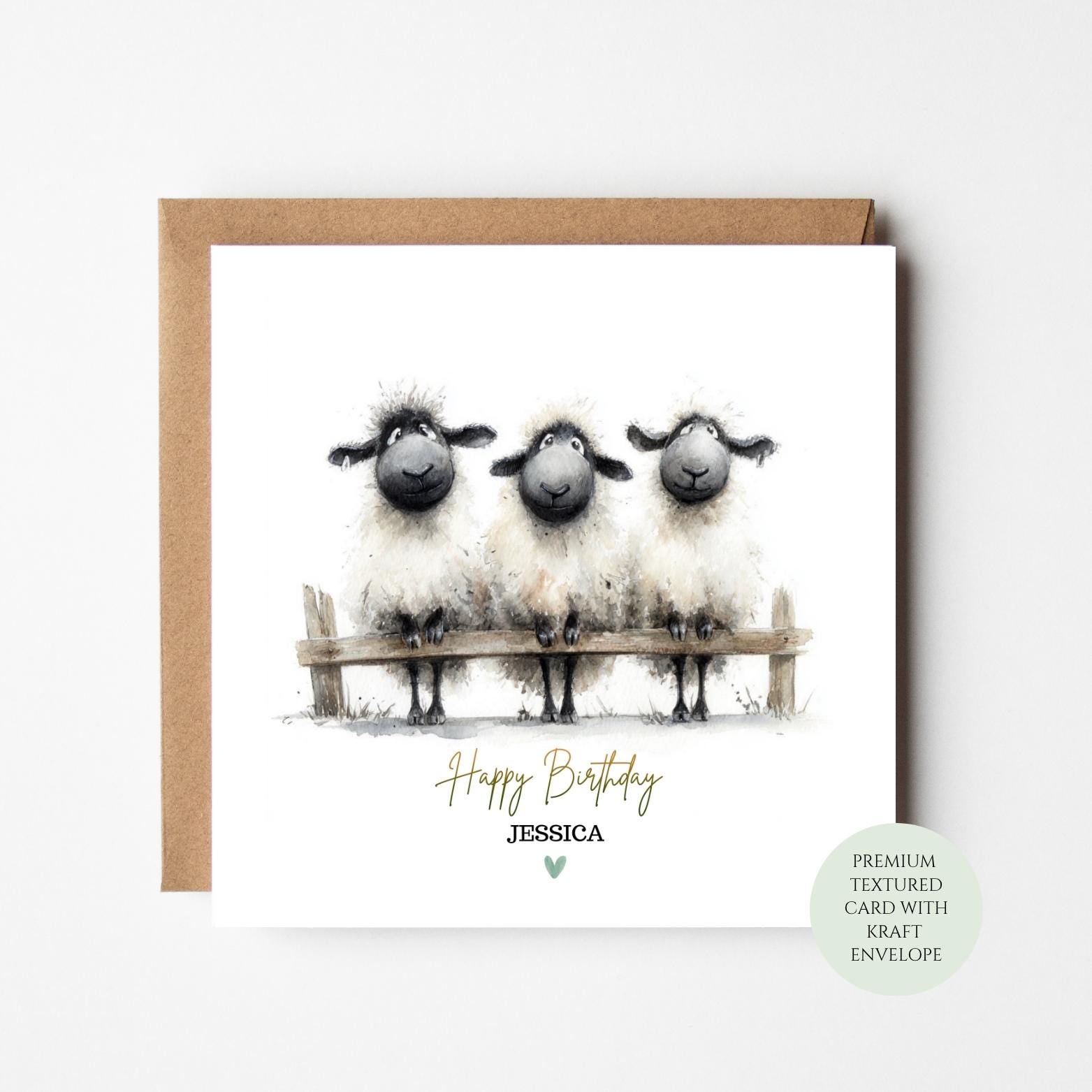 Textured Sheep Birthday Card: Farm Animal Theme, Kraft Envelope