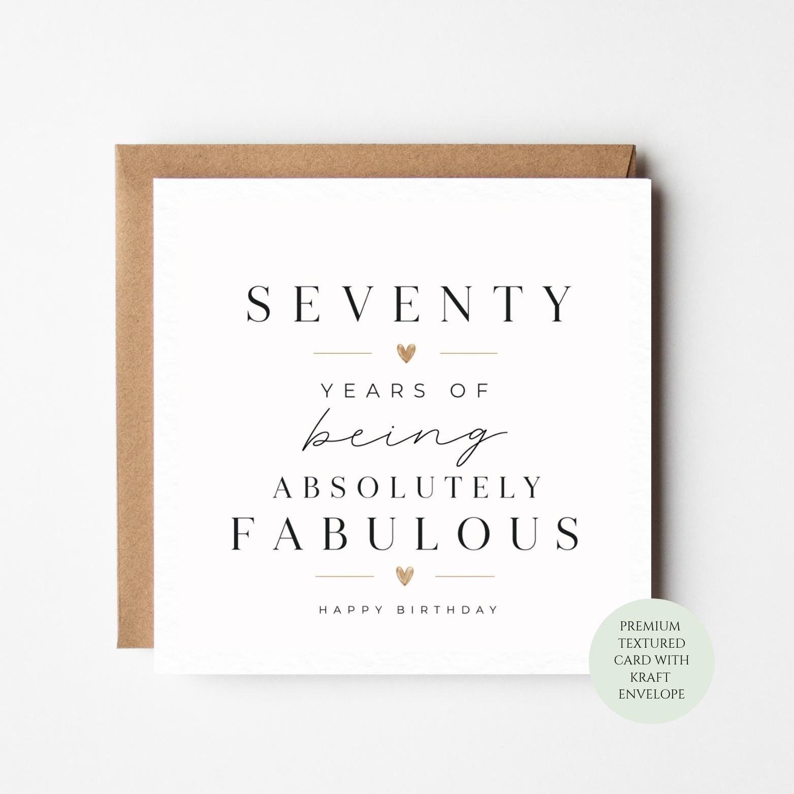 70th Birthday Card: Seventy, Gold Accents, Textured Stock (Kraft Envelope)