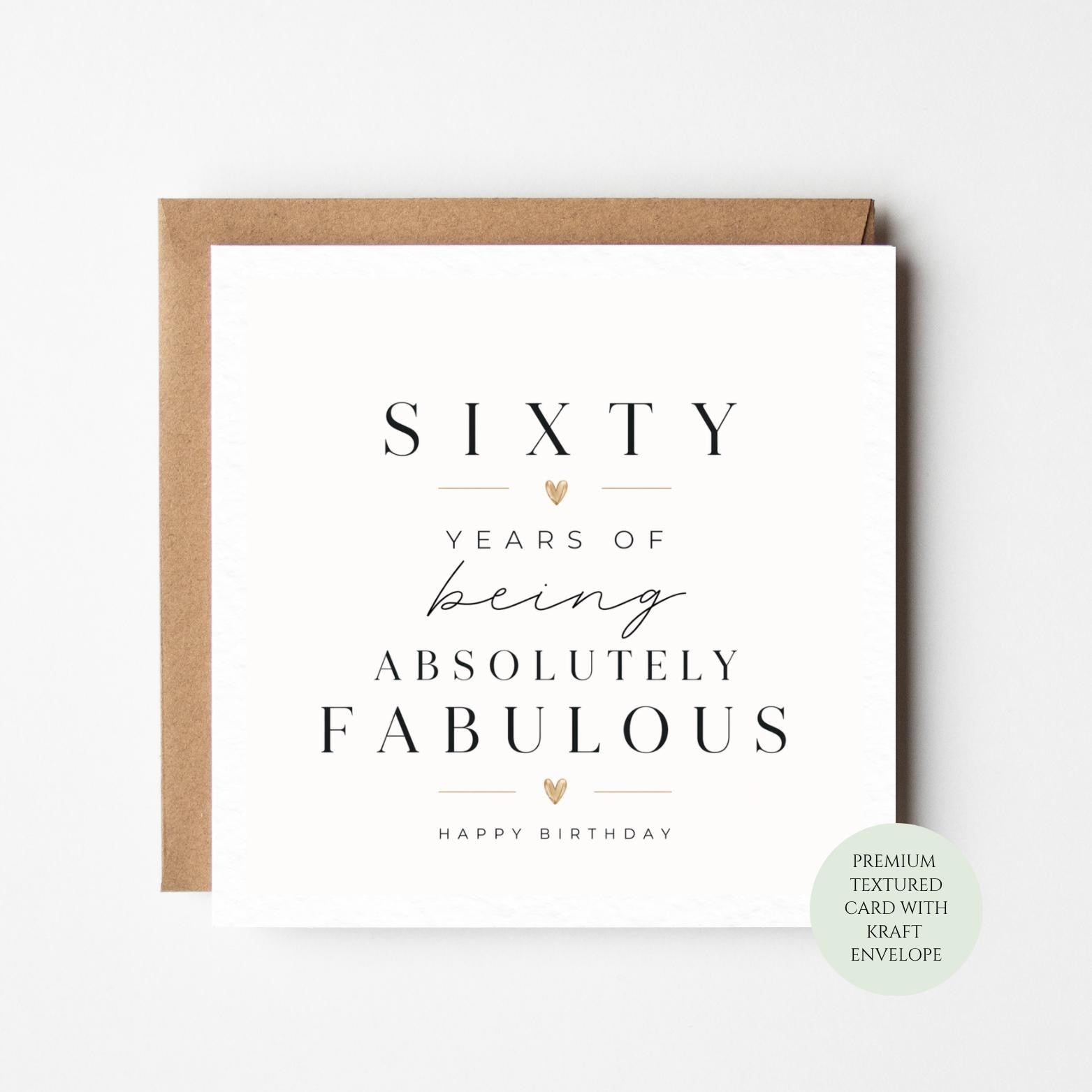 Milestone 60th Birthday Card: Sixty Years Absolutely Amazing (Textured Card, Kraft Envelope)