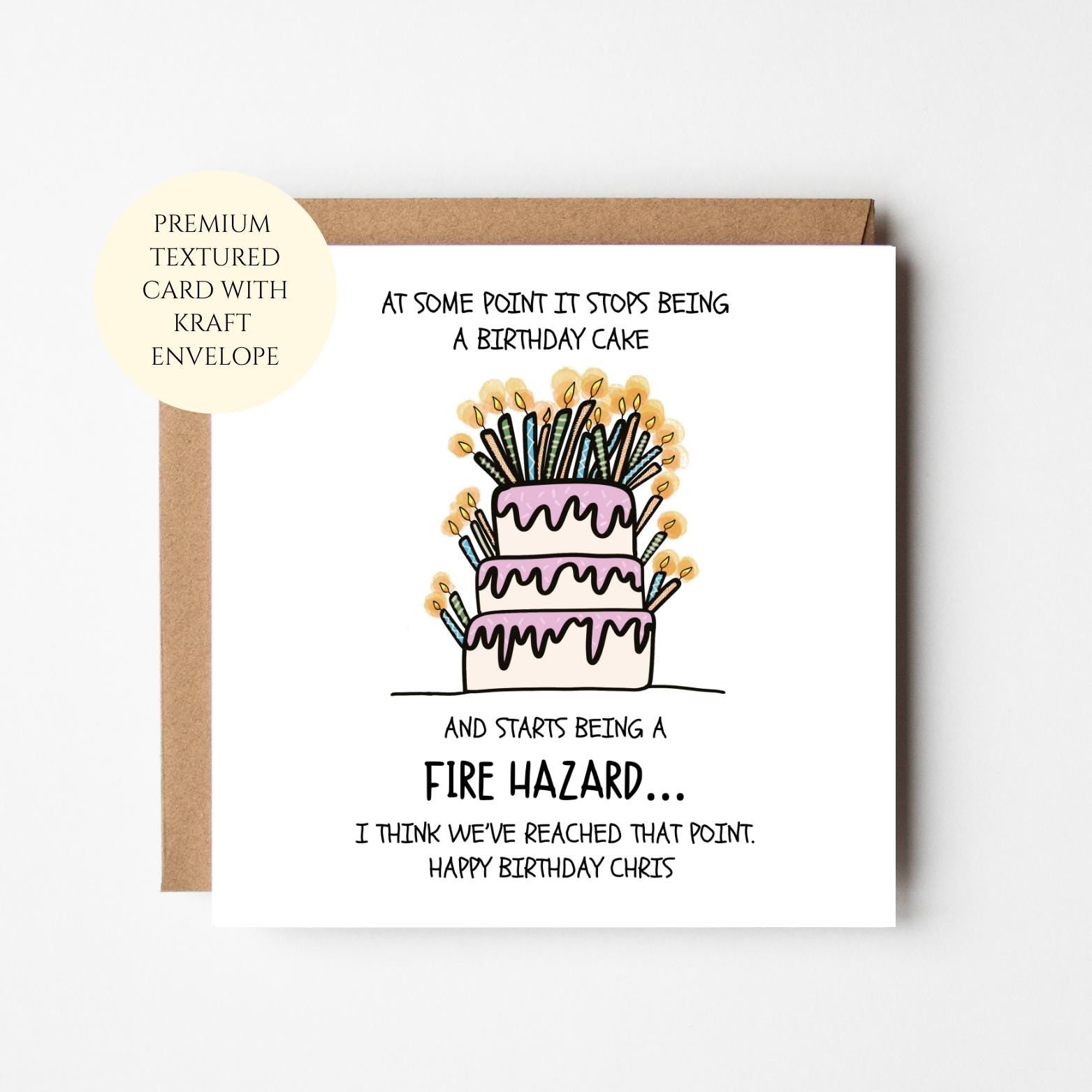 Birthday Card: Humorous Fire Hazard Cake - Personalised