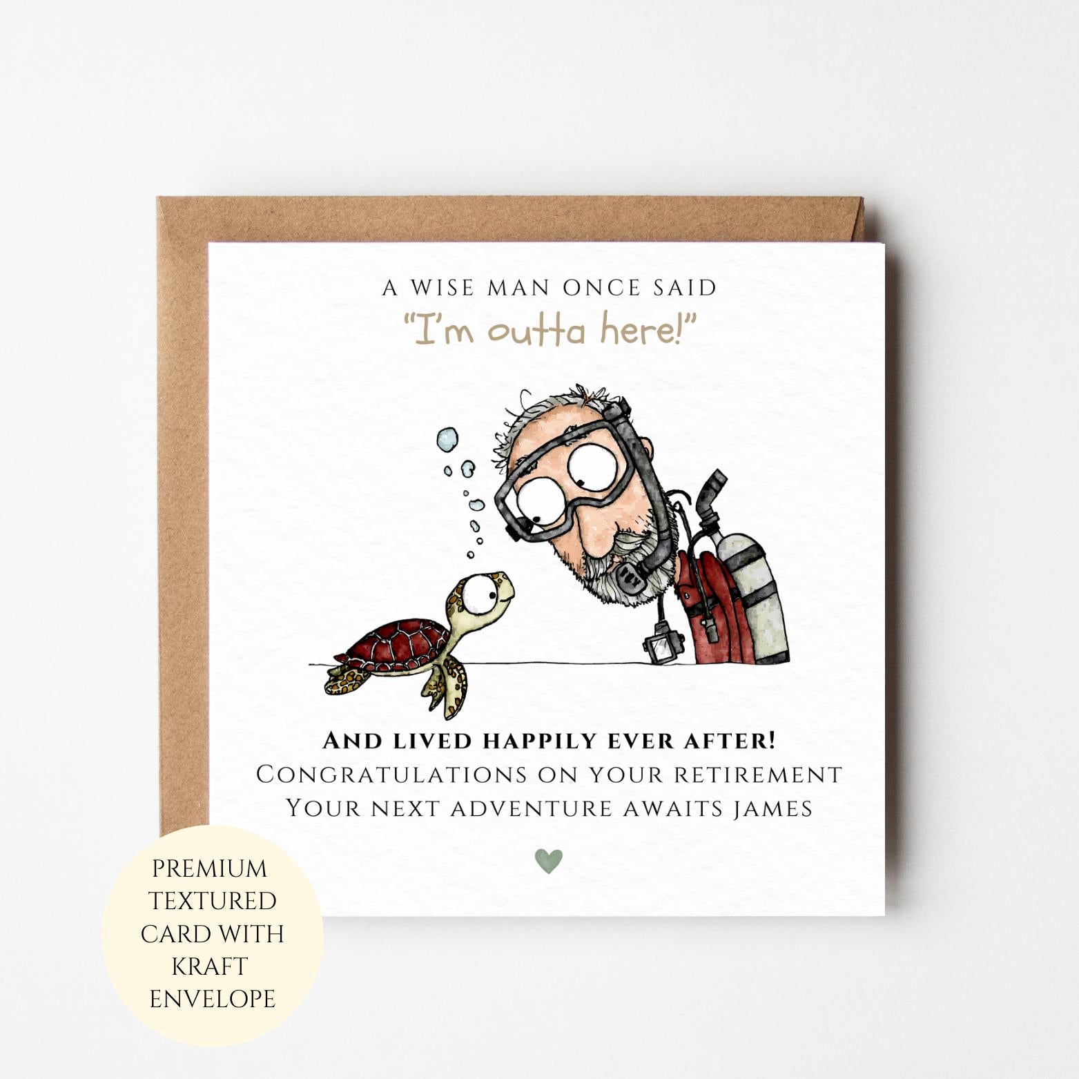 Funny Retirement Card for Him: Diving Design, Textured Finish