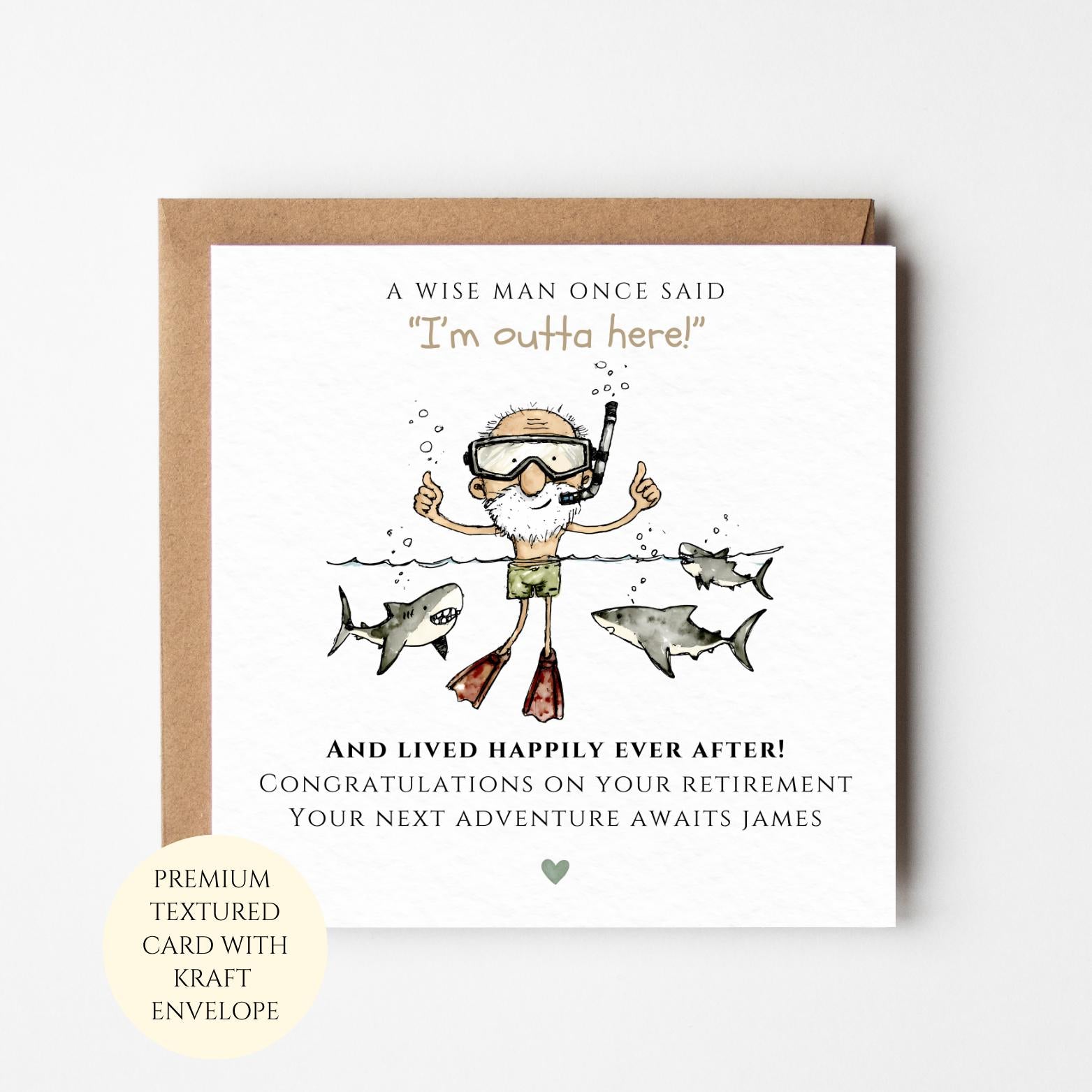 Retirement Card for Him: Scuba and Ocean Theme (Textured with Kraft Envelope)