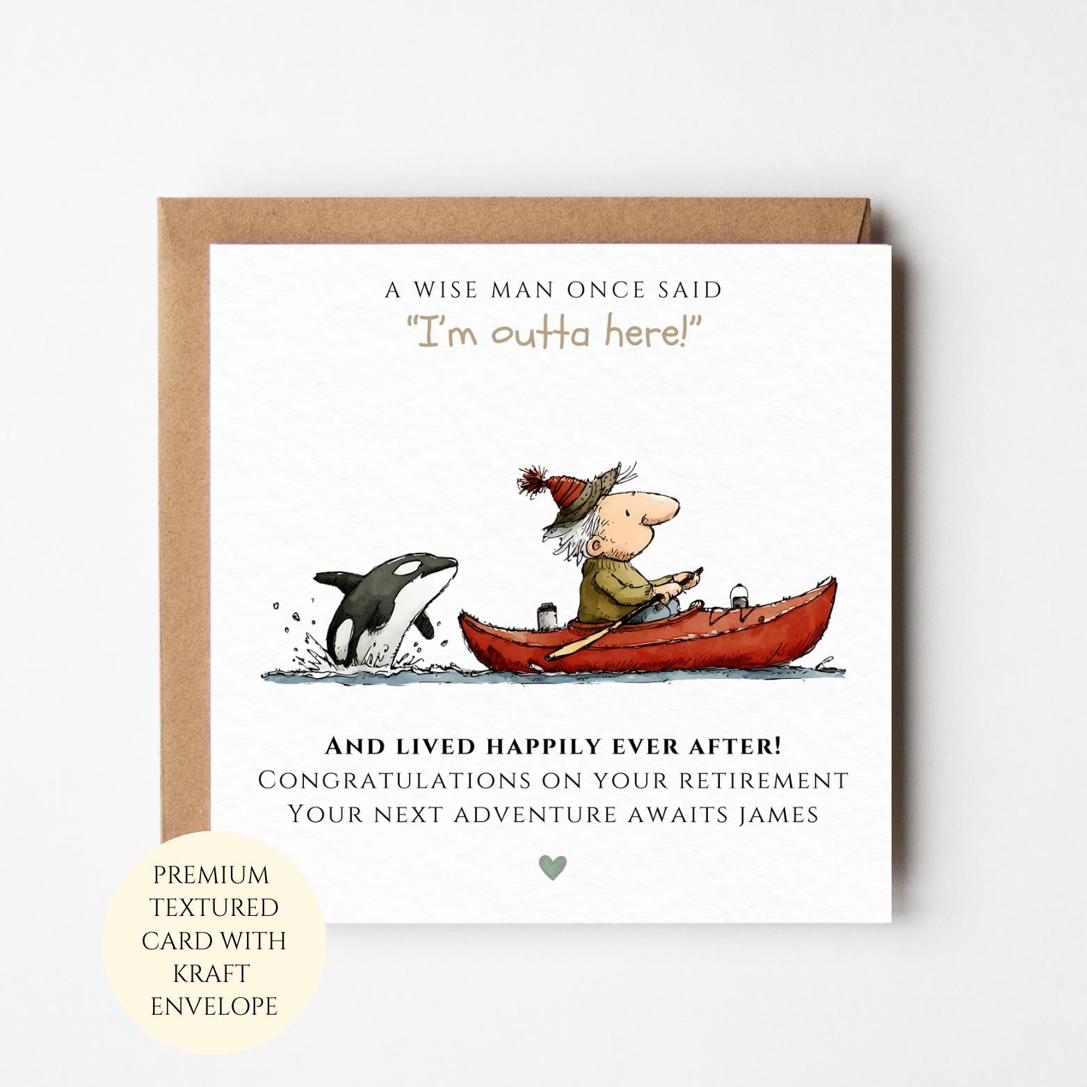 Funny Outdoor Retirement Card, Canoe Adventure (Personalised Textured)
