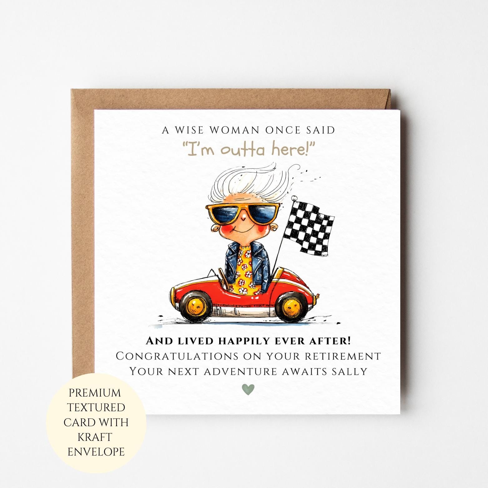 Retirement Card: Humorous Racing Car Style (For Her, Personalised)