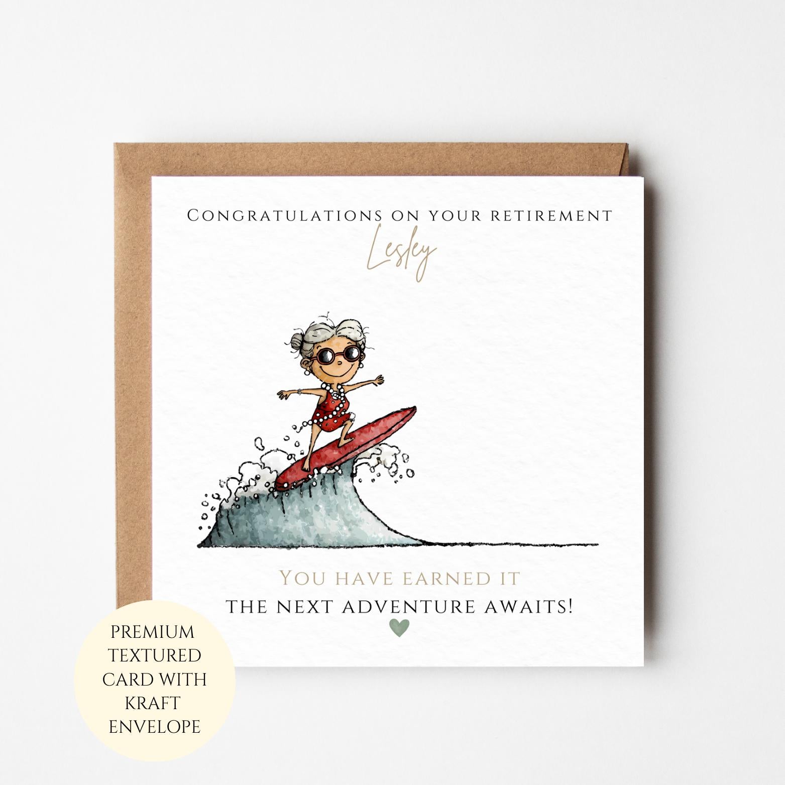 Retirement Card, Surfing Theme, Beach Adventure (Personalized Options)