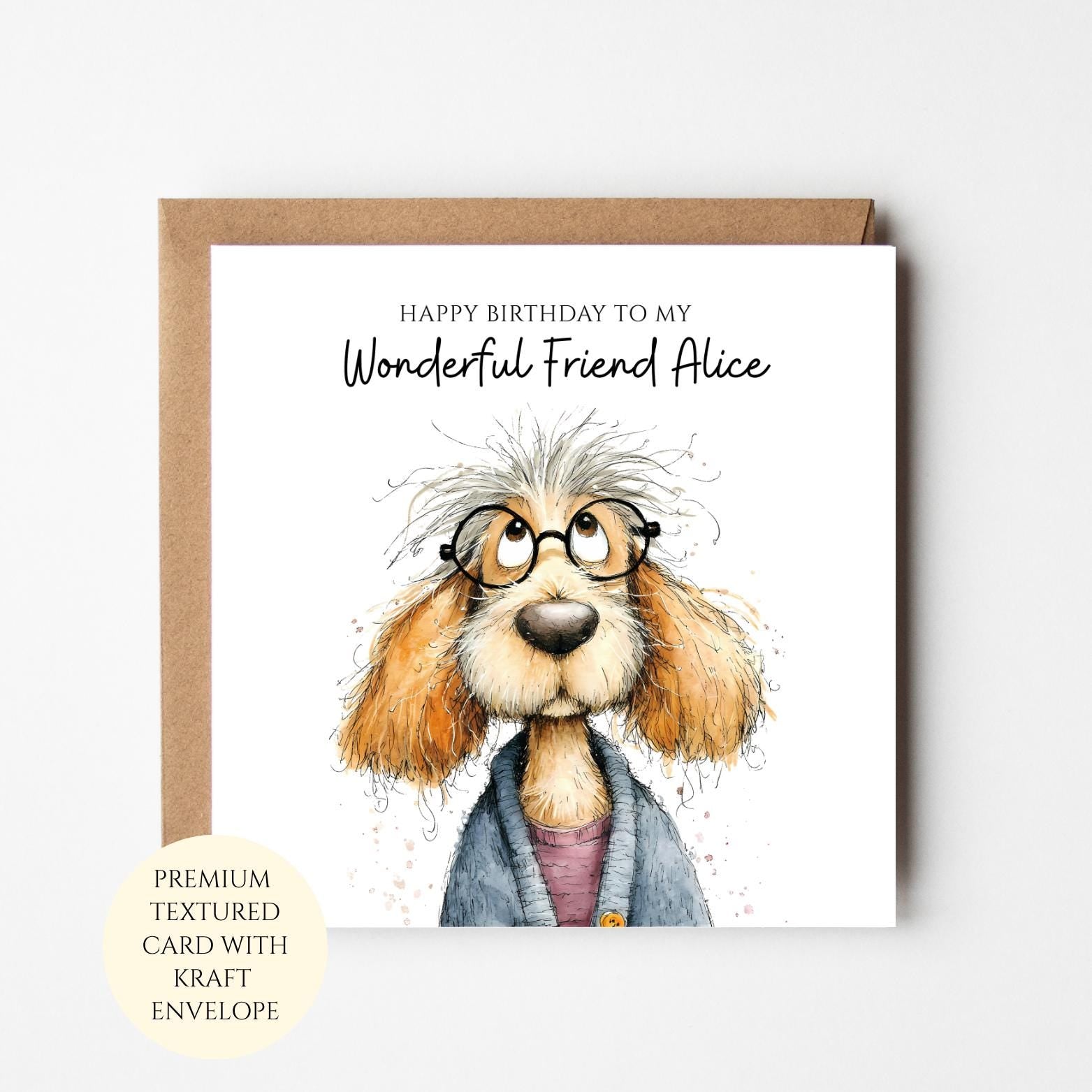 Personalised Dog Birthday Card: Textured Cardstock, Dog Lover Gift for Her
