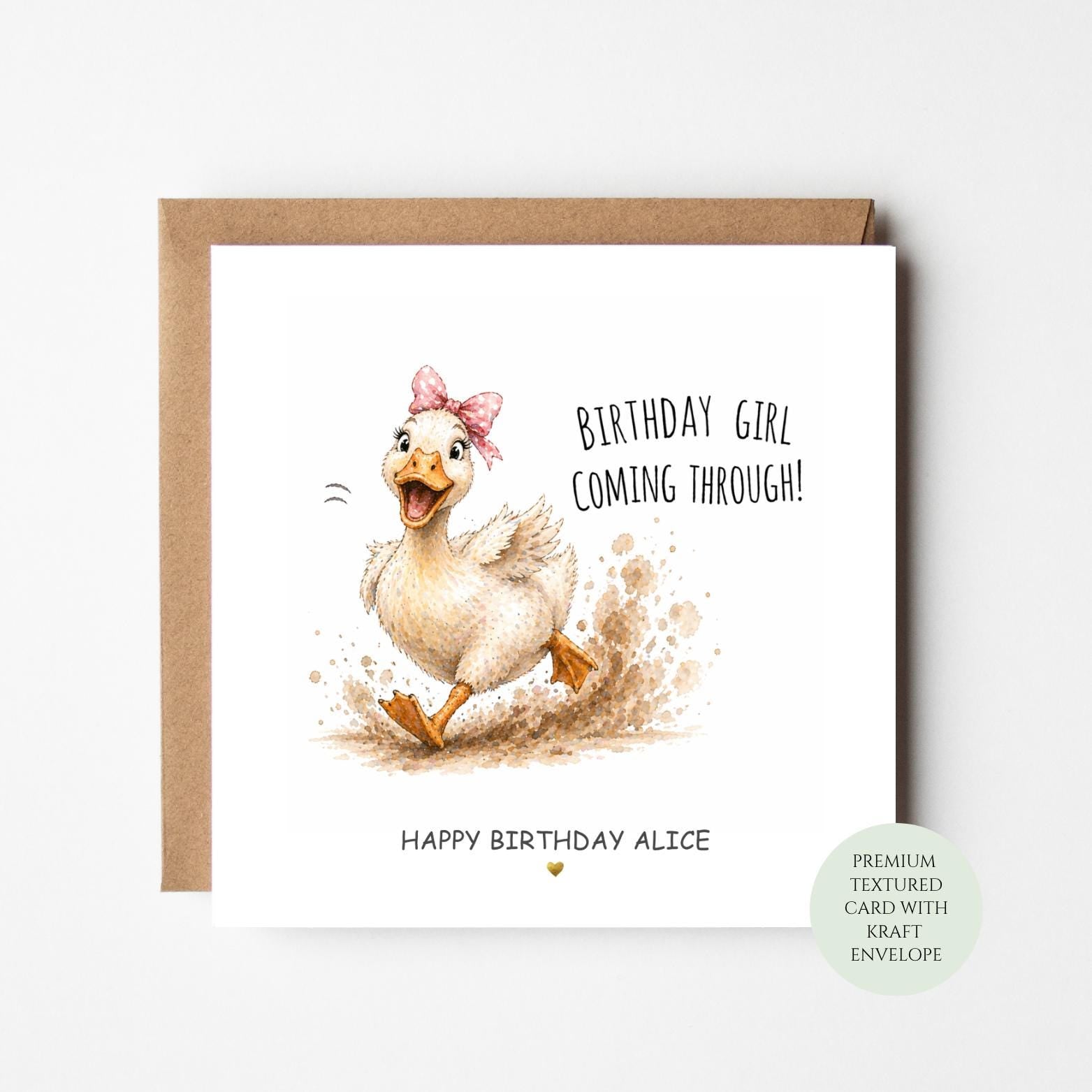 Personalised Duck Birthday Card, Funny Girl Coming Through Greeting Card
