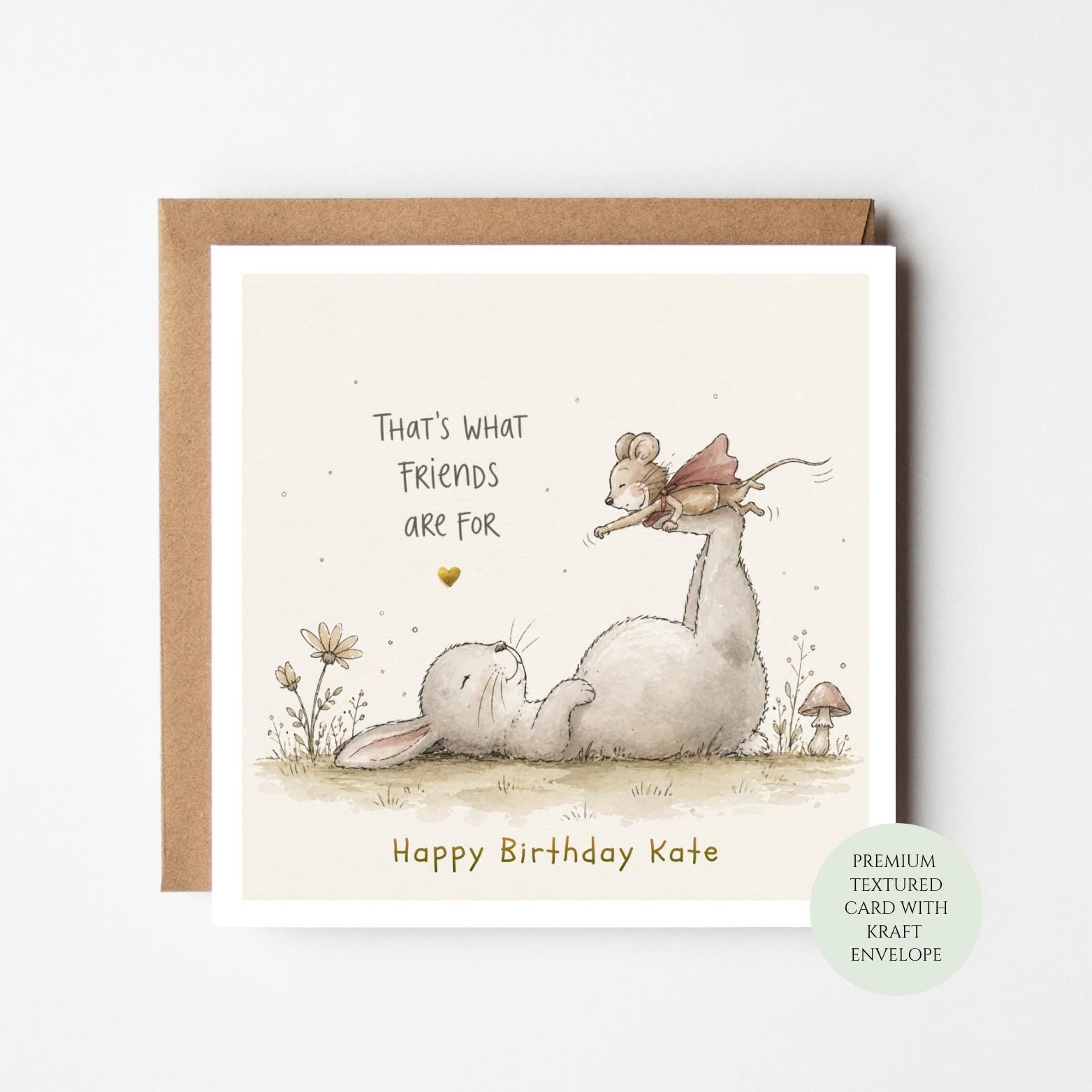 Personalised Bunny Mouse Birthday Card, Friendship Illustration For Her