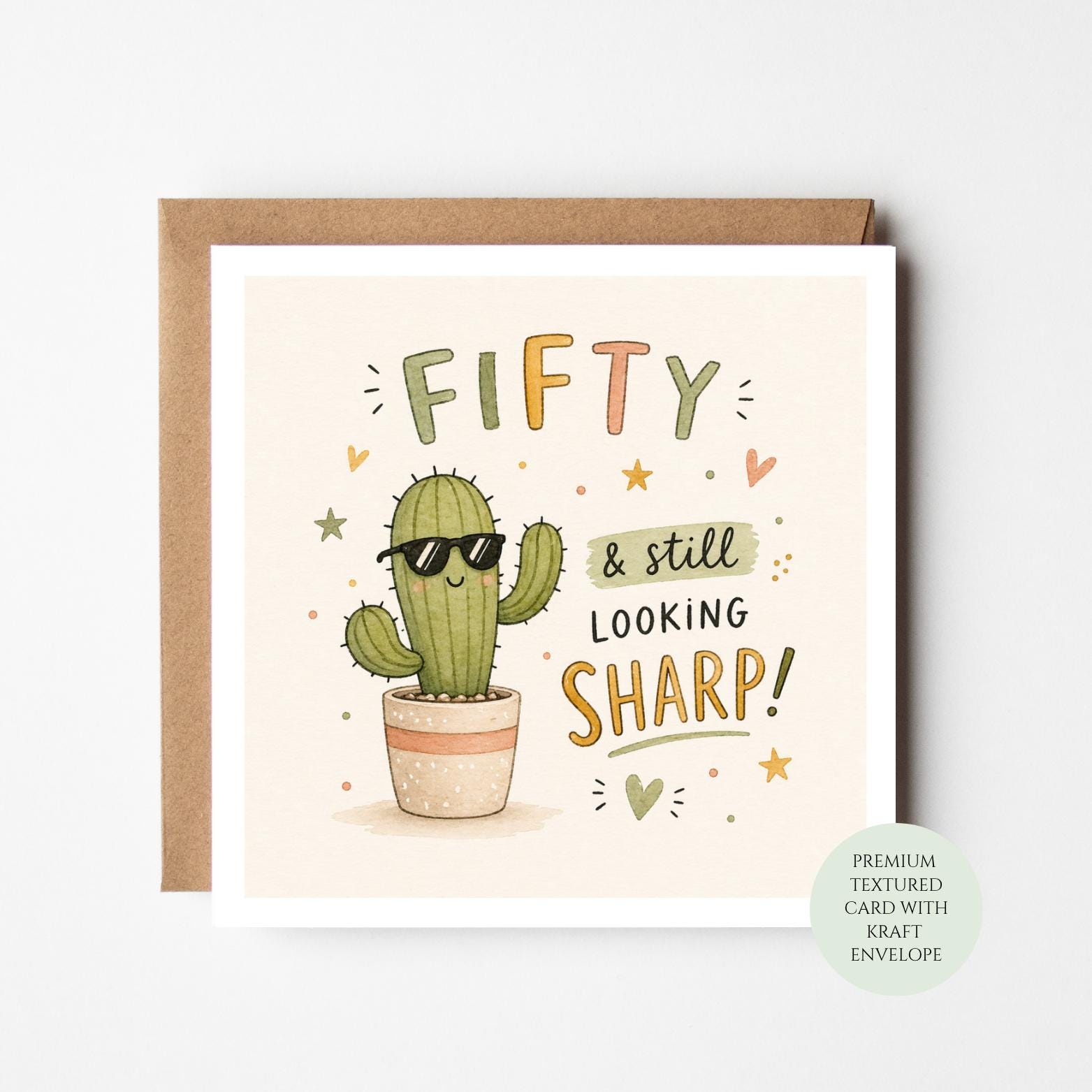 Funny 50th Birthday Card, Cactus Humor for Him Her, Milestone Sharp Joke
