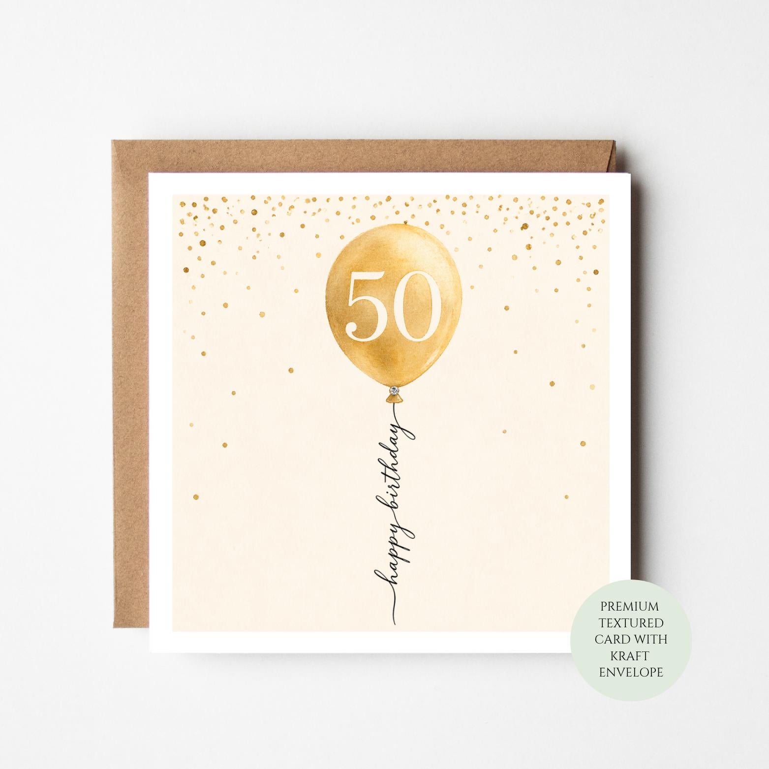 50th Birthday Card, Milestone Celebration for Him Her, Textured Card
