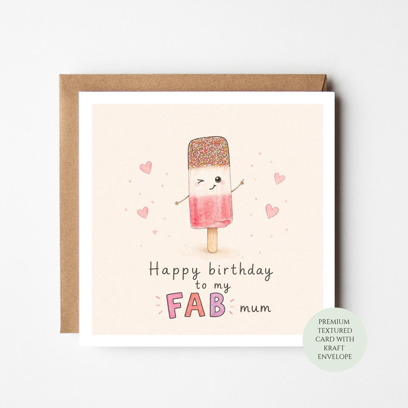 Funny Birthday Card for Mum, Daughter Son Love, Ice Pop Design