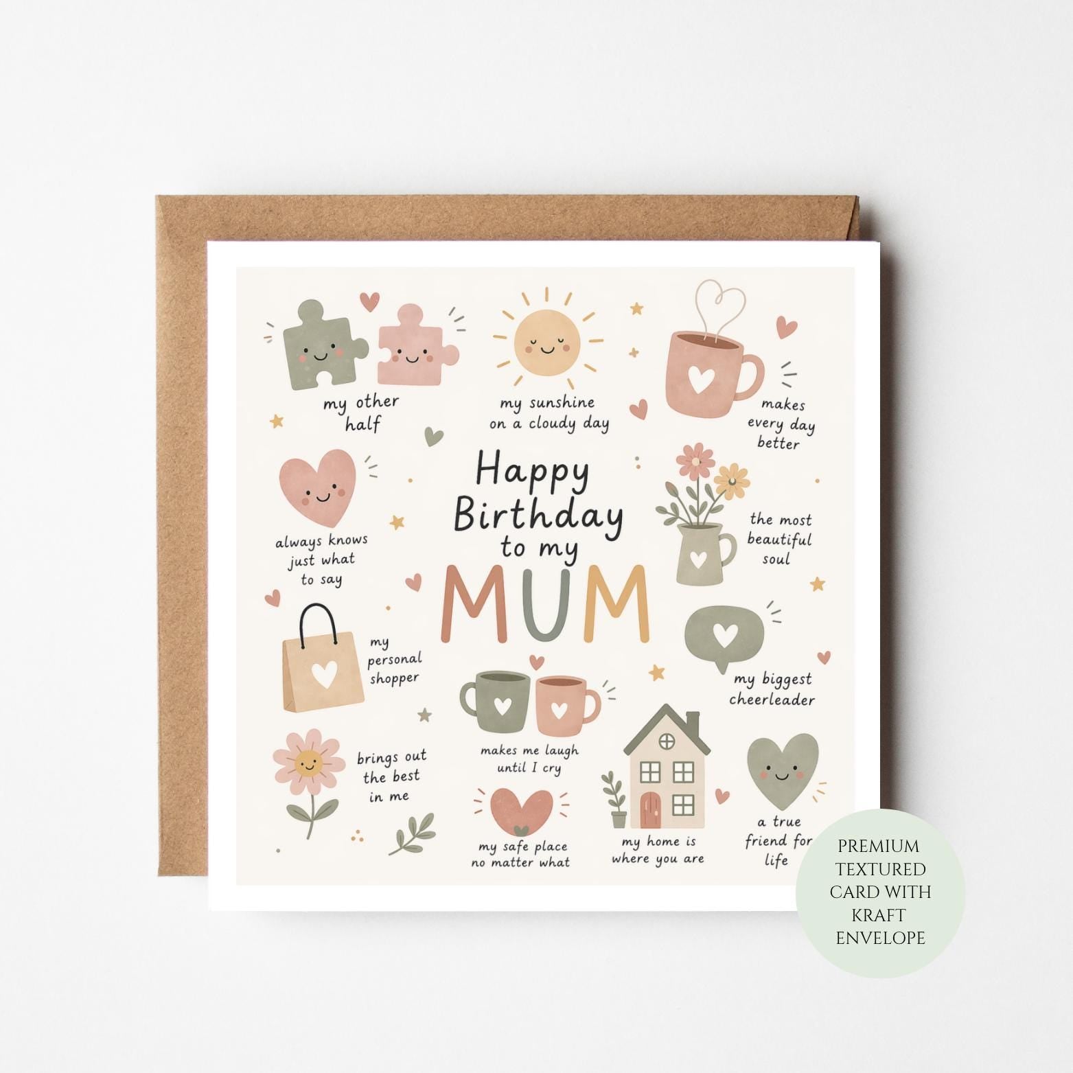 Sentimental Birthday Card for Mum, Heartfelt Message from Daughter Son