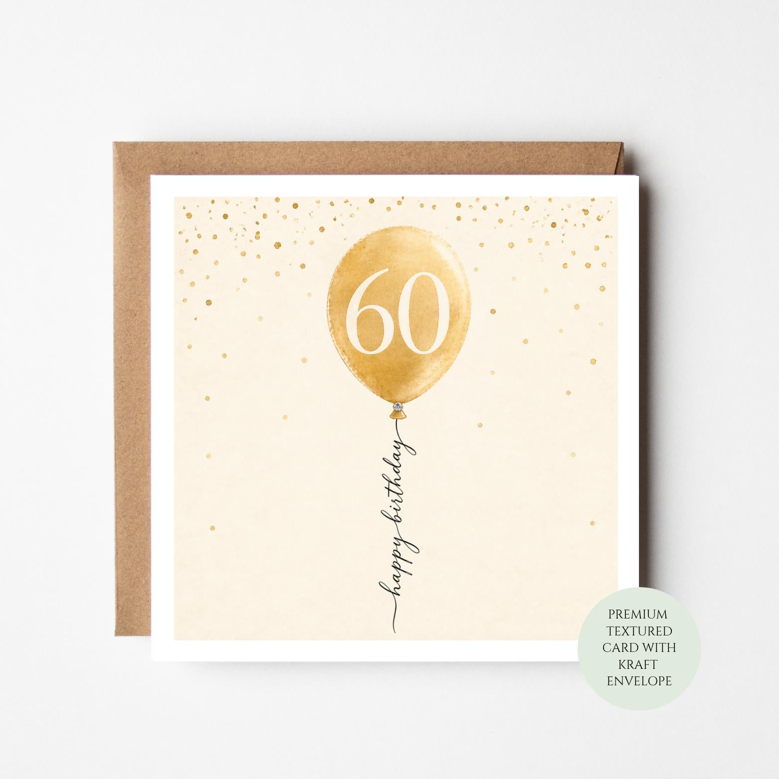 60th Birthday Card, Milestone Celebration, Elegant Balloon Design, For Her Him