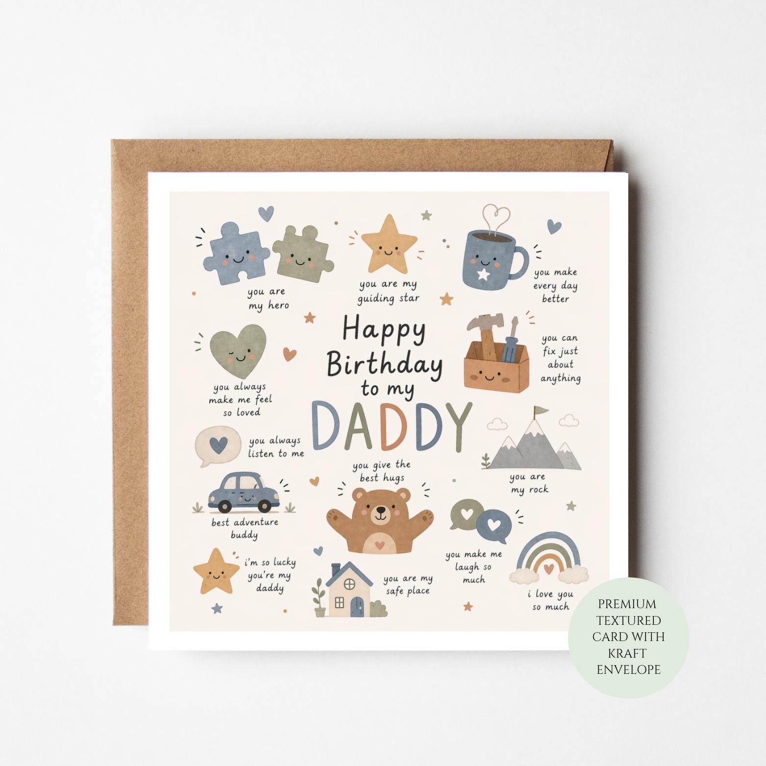 Happy Birthday Daddy Card from Child, Heartfelt Father's Day Greeting, Son Daughter Card