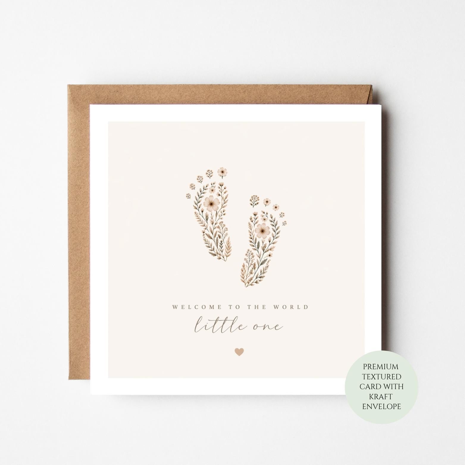 Neutral Card, Welcome Little One, Baby Shower Keepsake, New Baby Gift