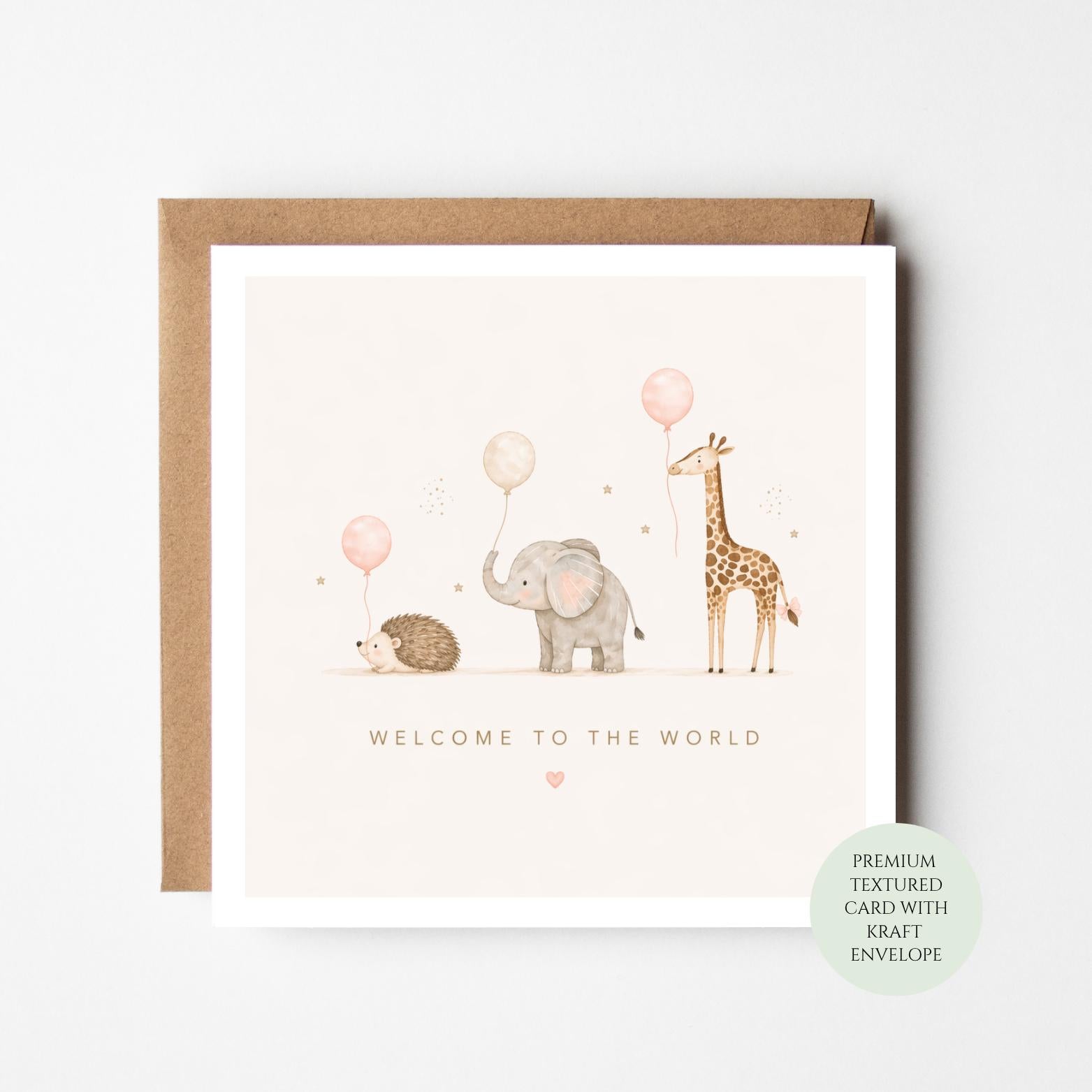 Safari Animals Welcome Baby Card, Neutral Newborn, Baby Shower Greeting