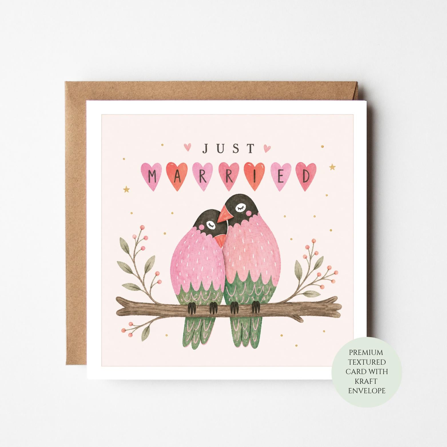 Love Birds Just Married Wedding Card, Newlywed Congratulations Bride Groom