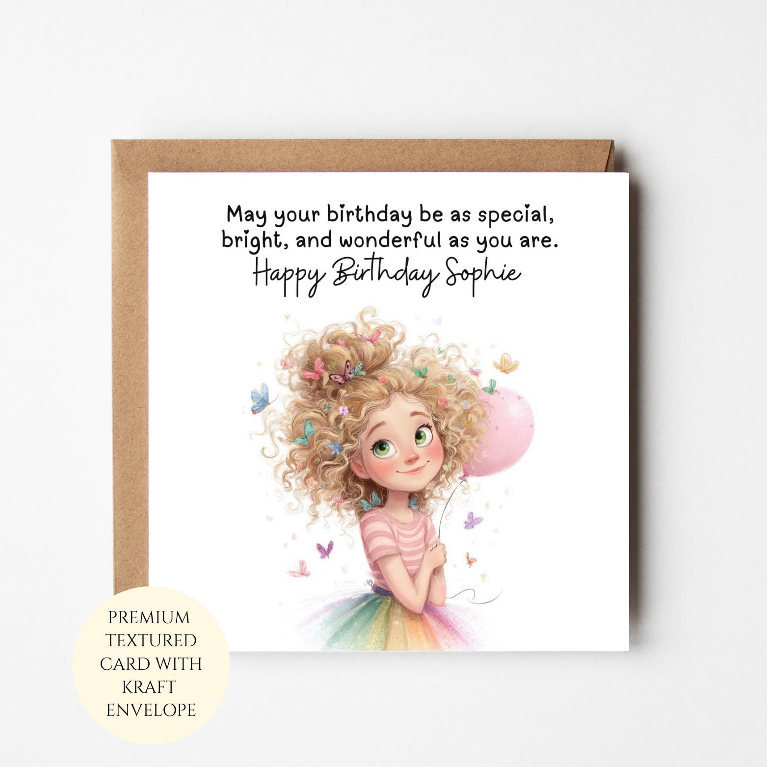 Personalised Curly Hair Girl Birthday Card For Daughter, Granddaughter – Customisable Greeting