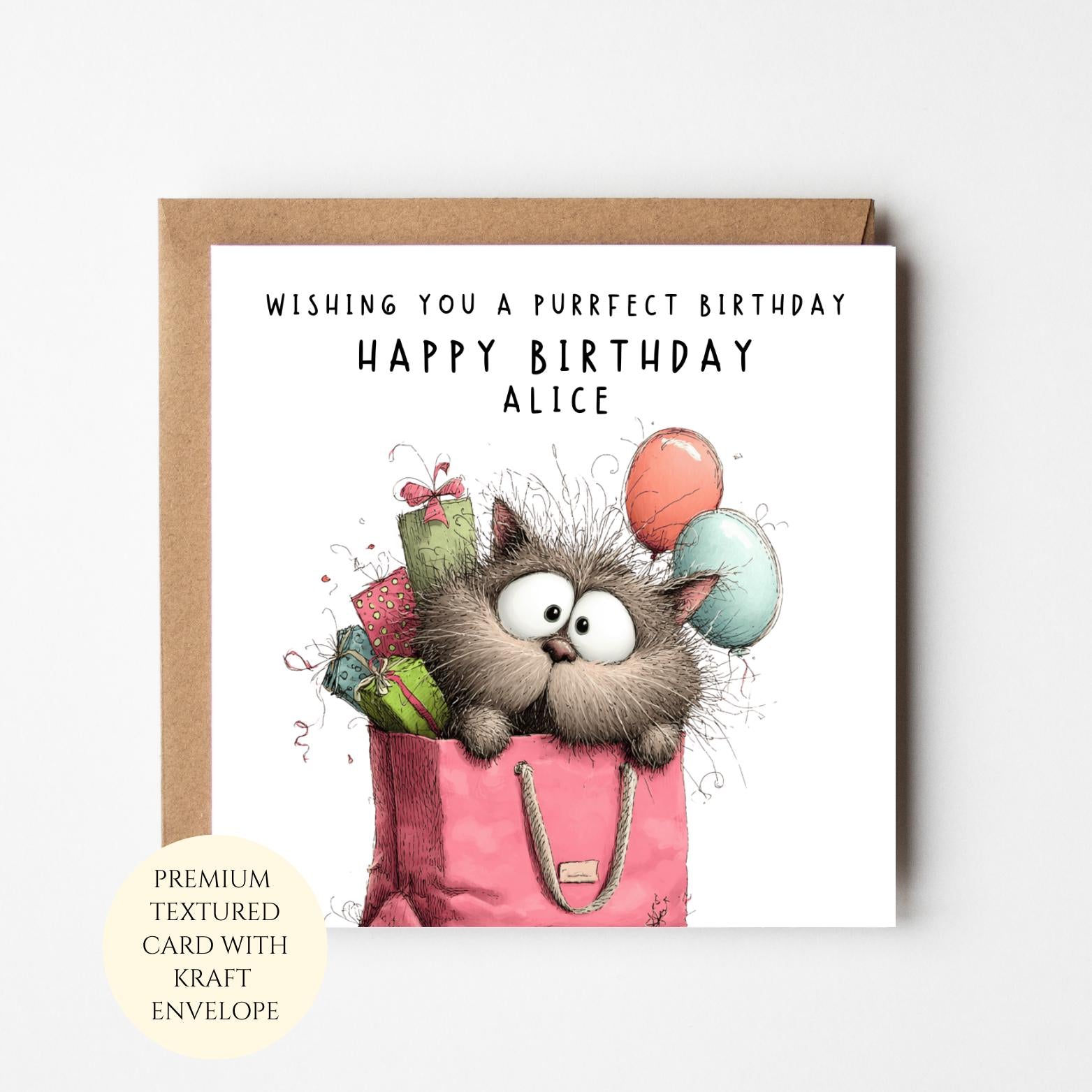 Personalised Birthday Card: Whimsical Cat Pun for Cat Lovers
