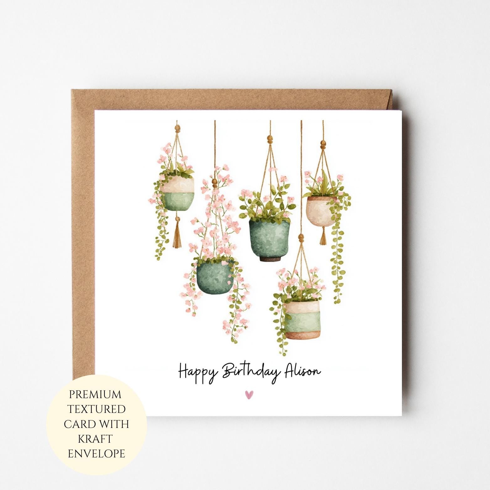 Personalised Hanging Flower Pots Birthday Card For Her – Gardening Gift
